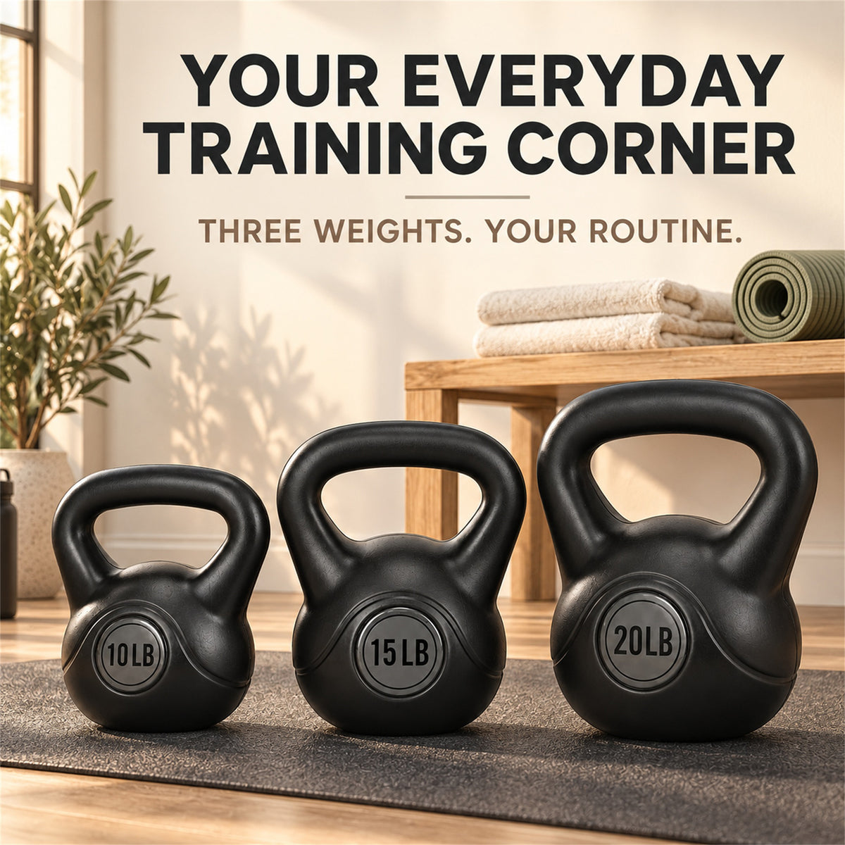 BalanceFrom Cement-Filled Kettlebell Exercise Weights, Set of 10, 15, and 20 lb