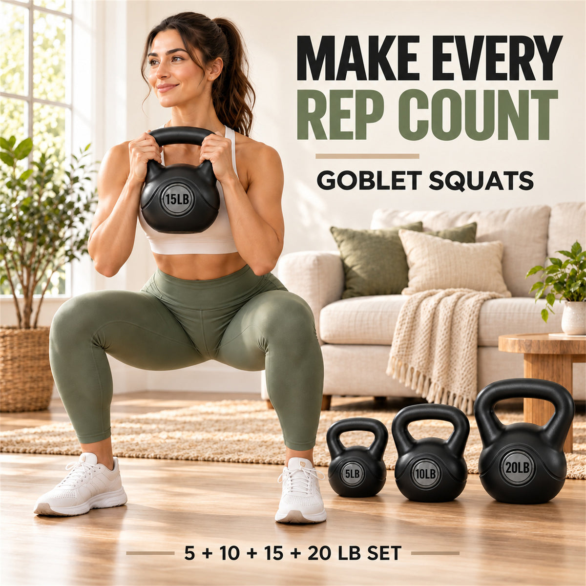 BalanceFrom Cement-Filled Kettlebell Exercise Weights, Set of 5, 10, 15, & 20 lb
