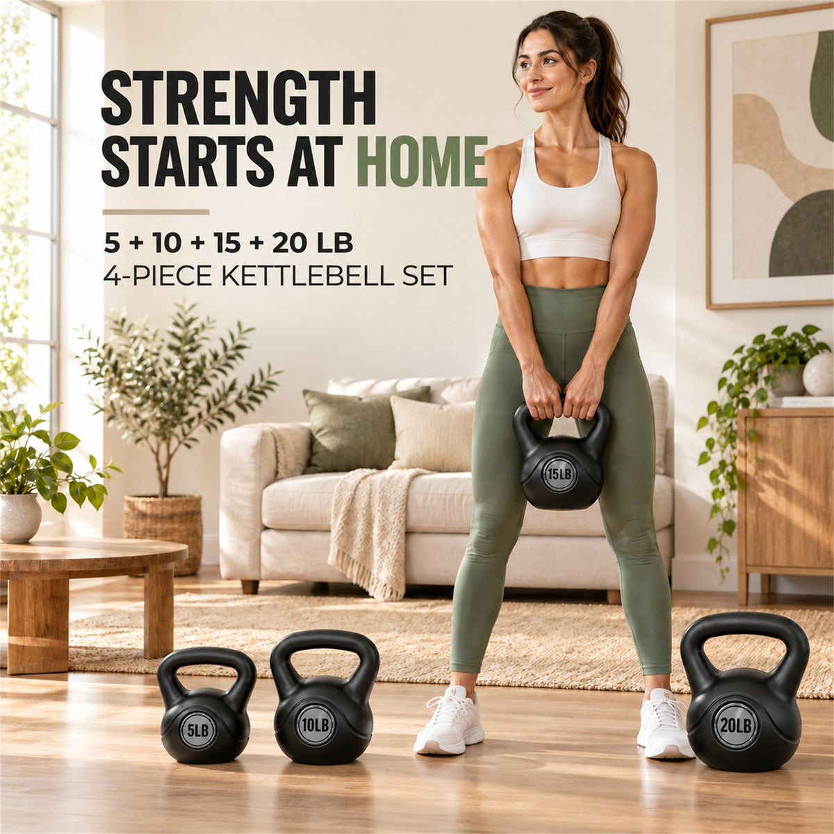 BalanceFrom Cement-Filled Kettlebell Exercise Weights, Set of 5, 10, 15, & 20 lb