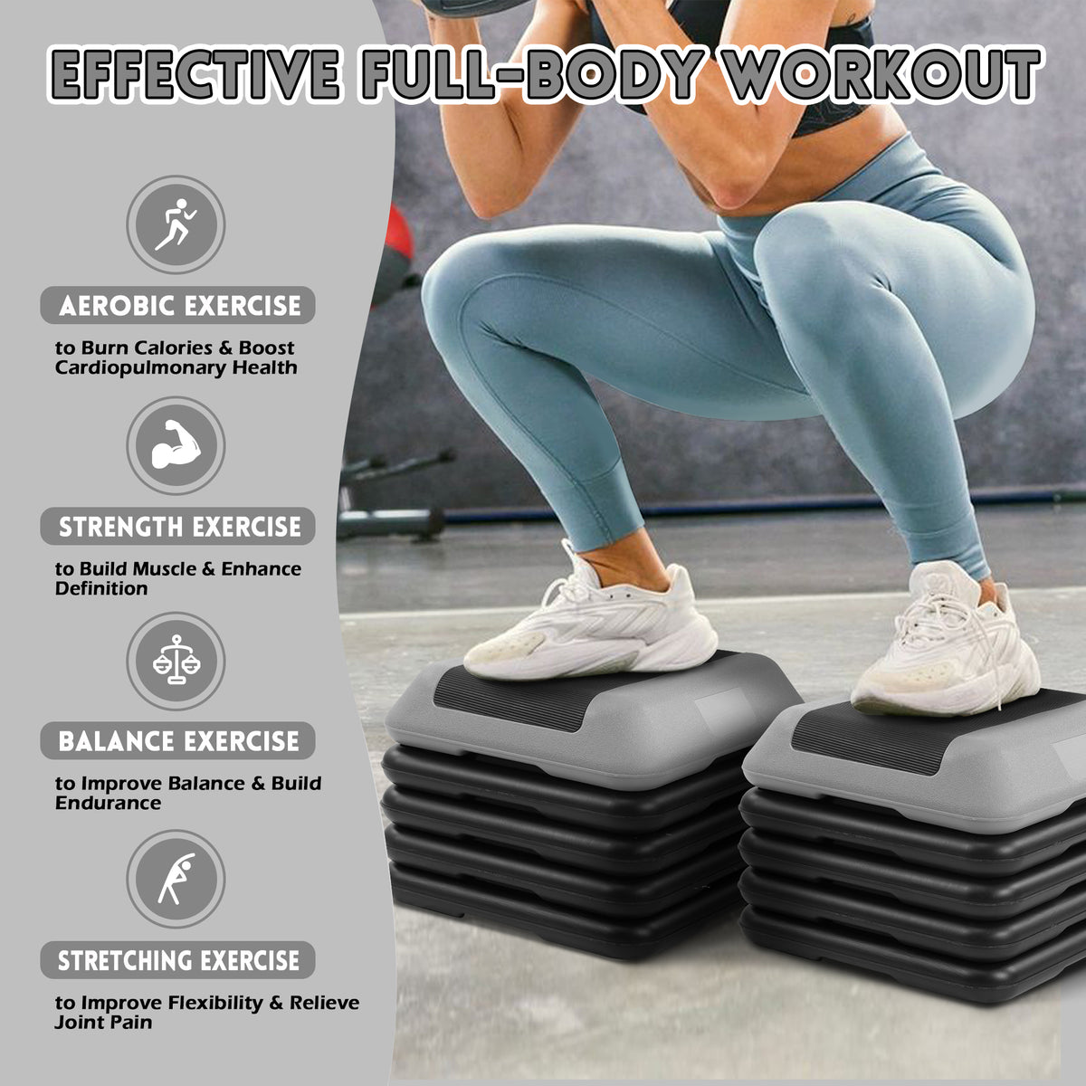 Fitvids Small Aerostep Adjustable Exercise Step Platform with 4 Risers, Black