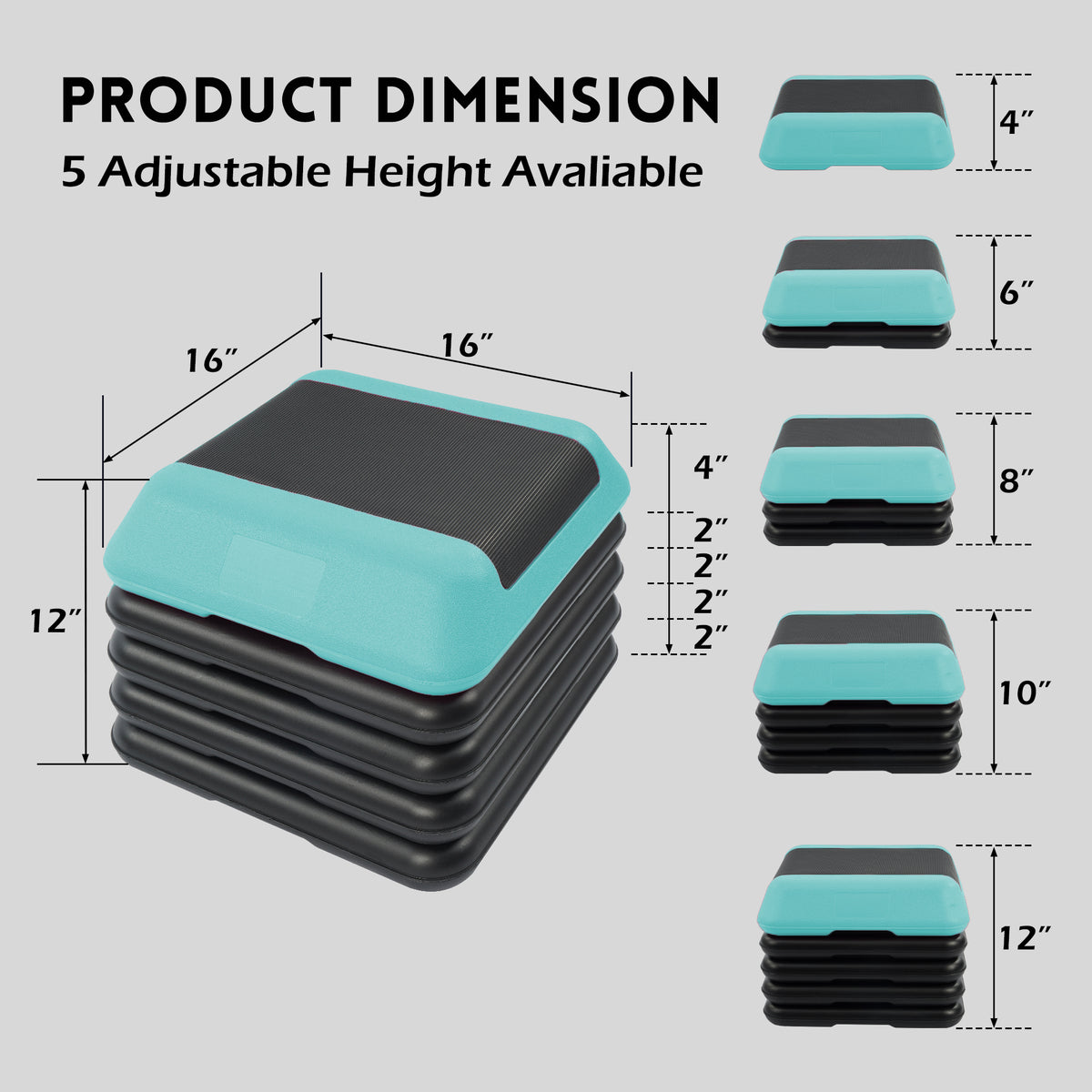Fitvids Small Aerostep Adjustable Exercise Step Platform with 4 Risers, Black
