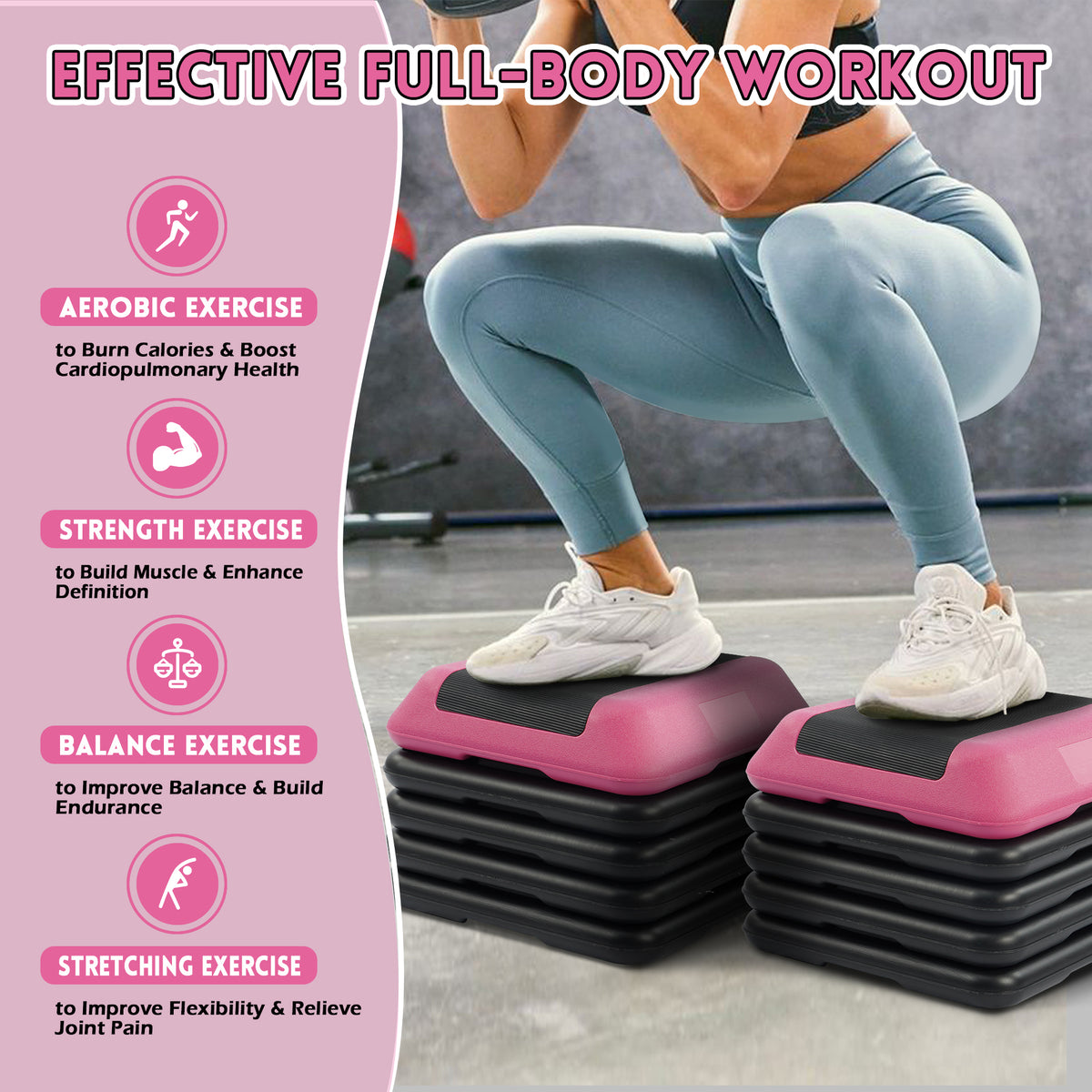 Fitvids Small Aerostep Adjustable Exercise Step Platform with 4 Risers, Black