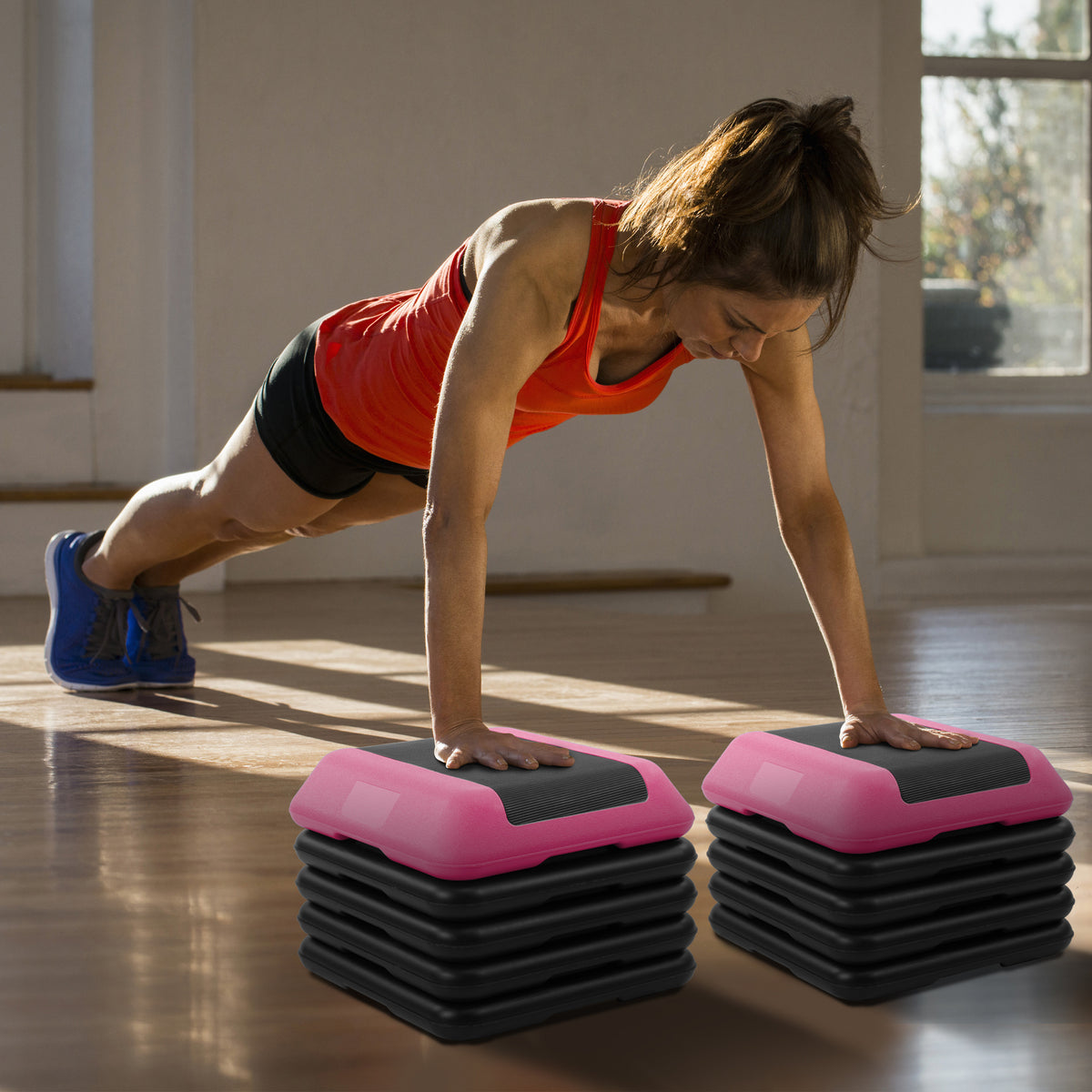 Fitvids Small Aerostep Adjustable Exercise Step Platform with 4 Risers, Black