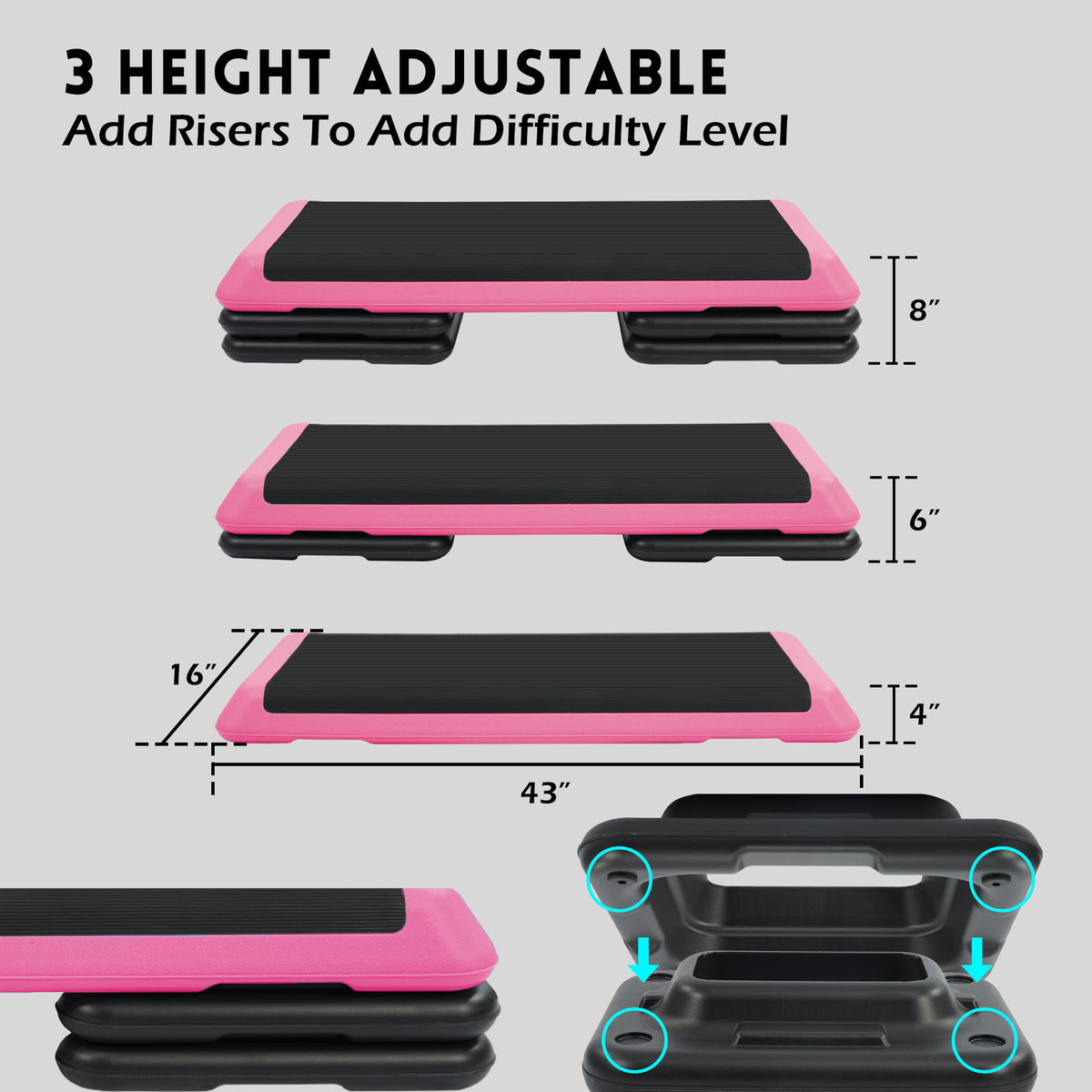 Fitvids Medium Aerostep Adjustable Exercise Step Platform with 4 Risers, Black