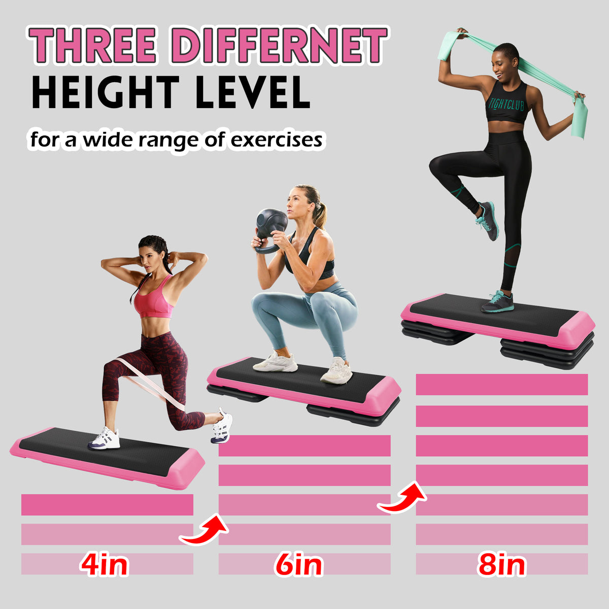 Fitvids Medium Aerostep Adjustable Exercise Step Platform with 4 Risers, Black
