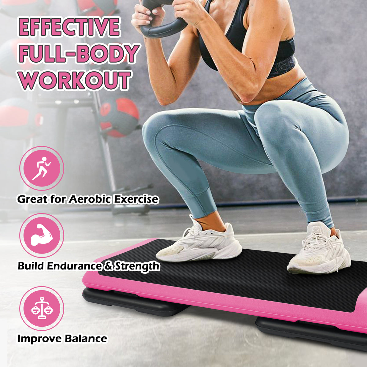 Fitvids Medium Aerostep Adjustable Exercise Step Platform with 4 Risers, Black