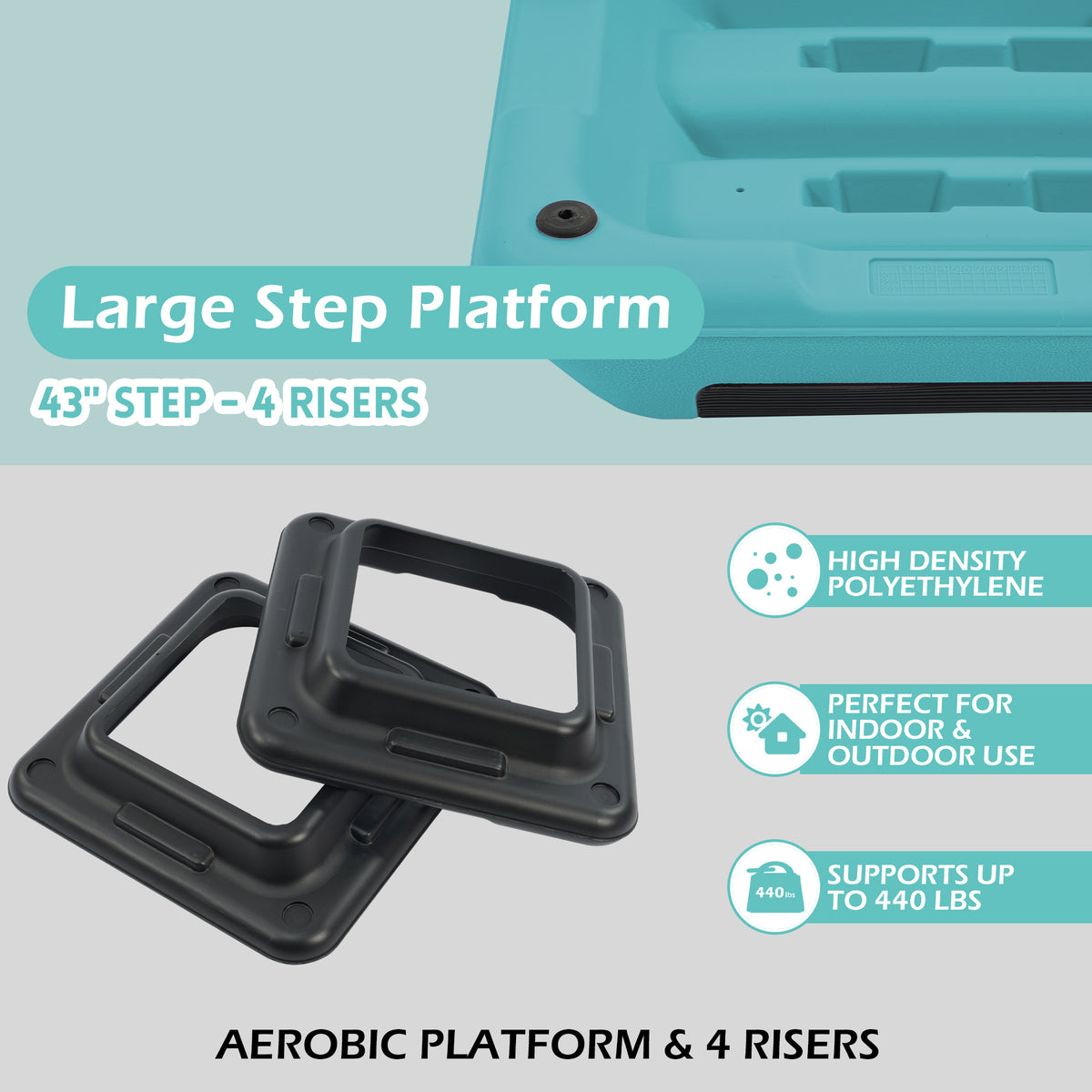 Fitvids Large Aerostep Adjustable Exercise Step Platform with 4 Risers, Black - VMInnovations