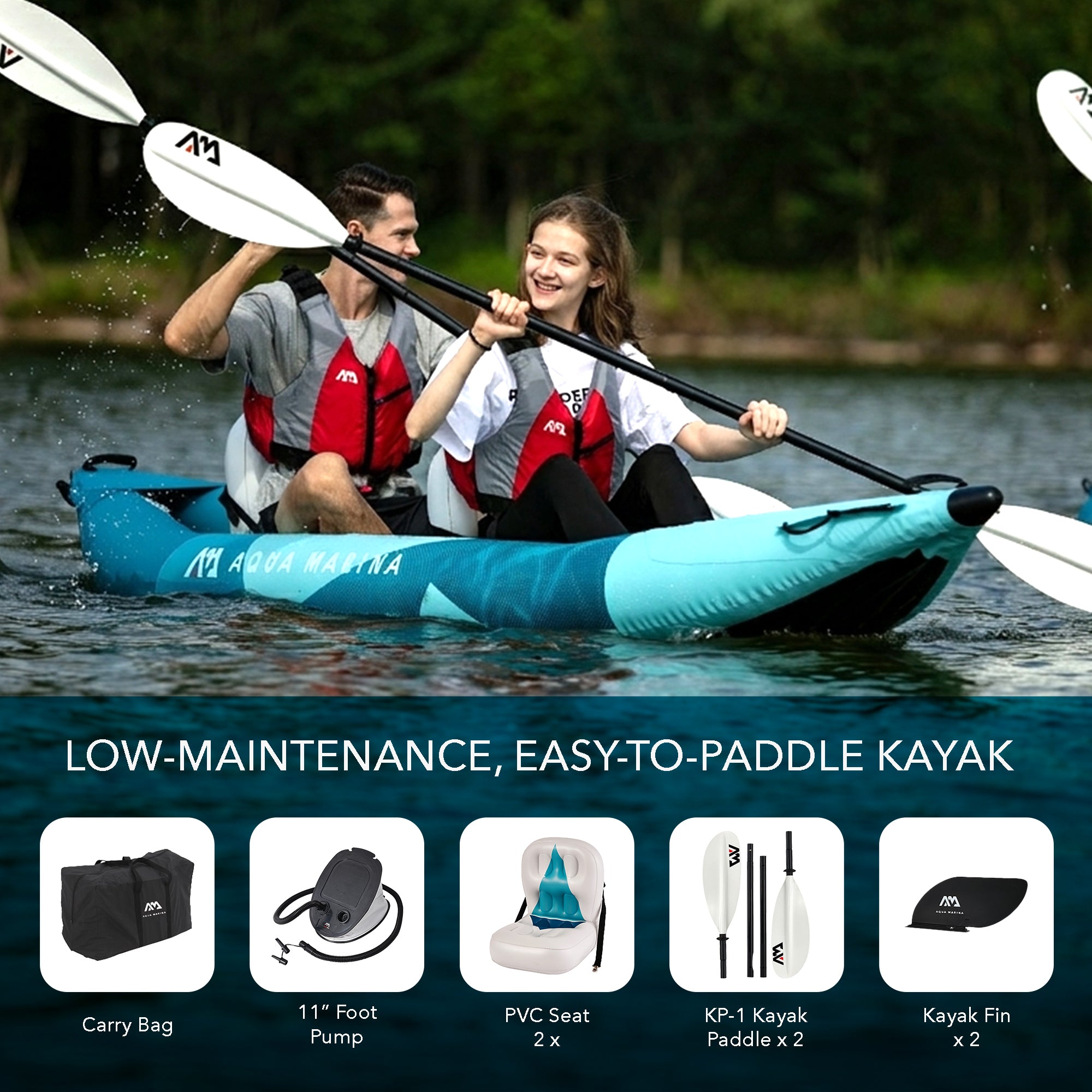 Aqua Marina Betta 13'6" Tandem Recreational Inflatable Kayak, Lightweight