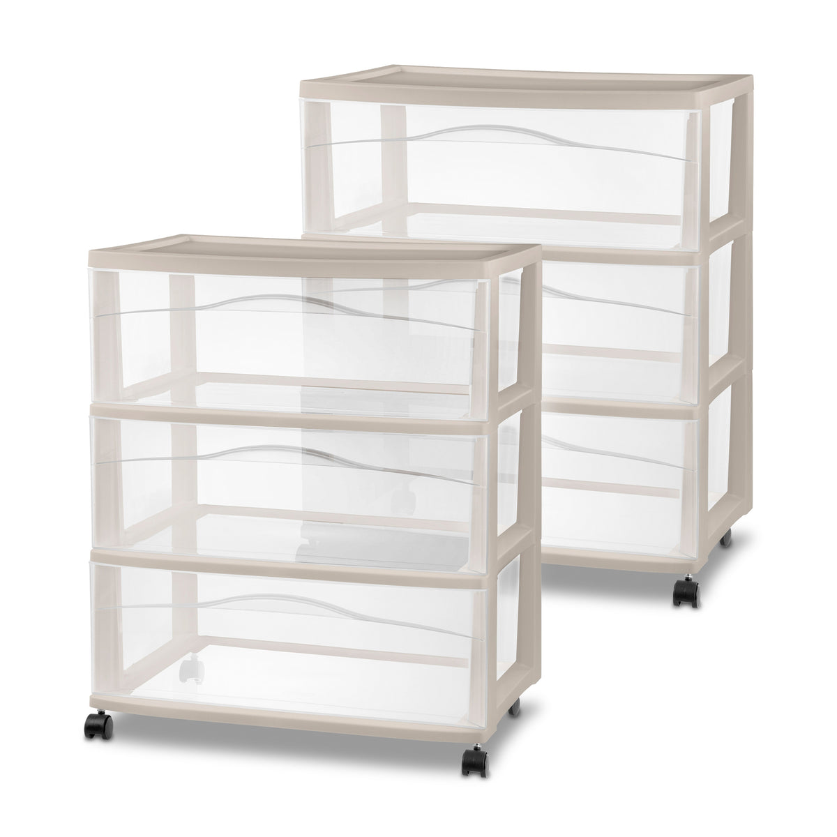 Sterilite Wide 3 Drawer Storage Cart, Plastic Rolling Organization, Grey, 2 Pack - VMInnovations