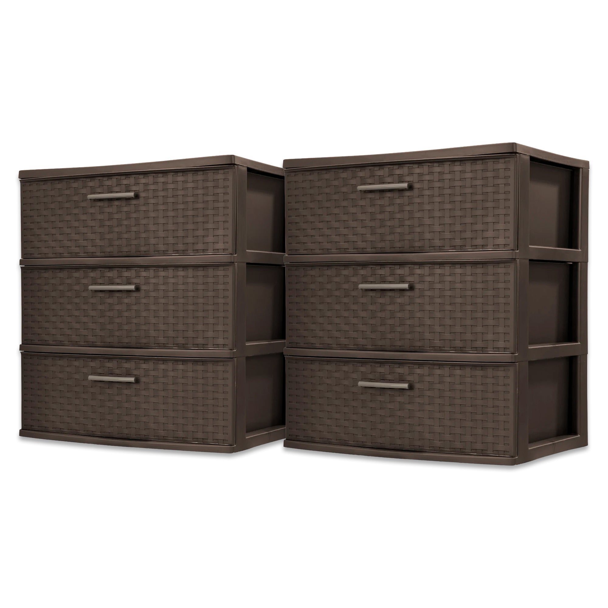 Sterilite 3 Drawer Wide Storage Tower, Weave Home Organizer, Espresso, 2 Pack