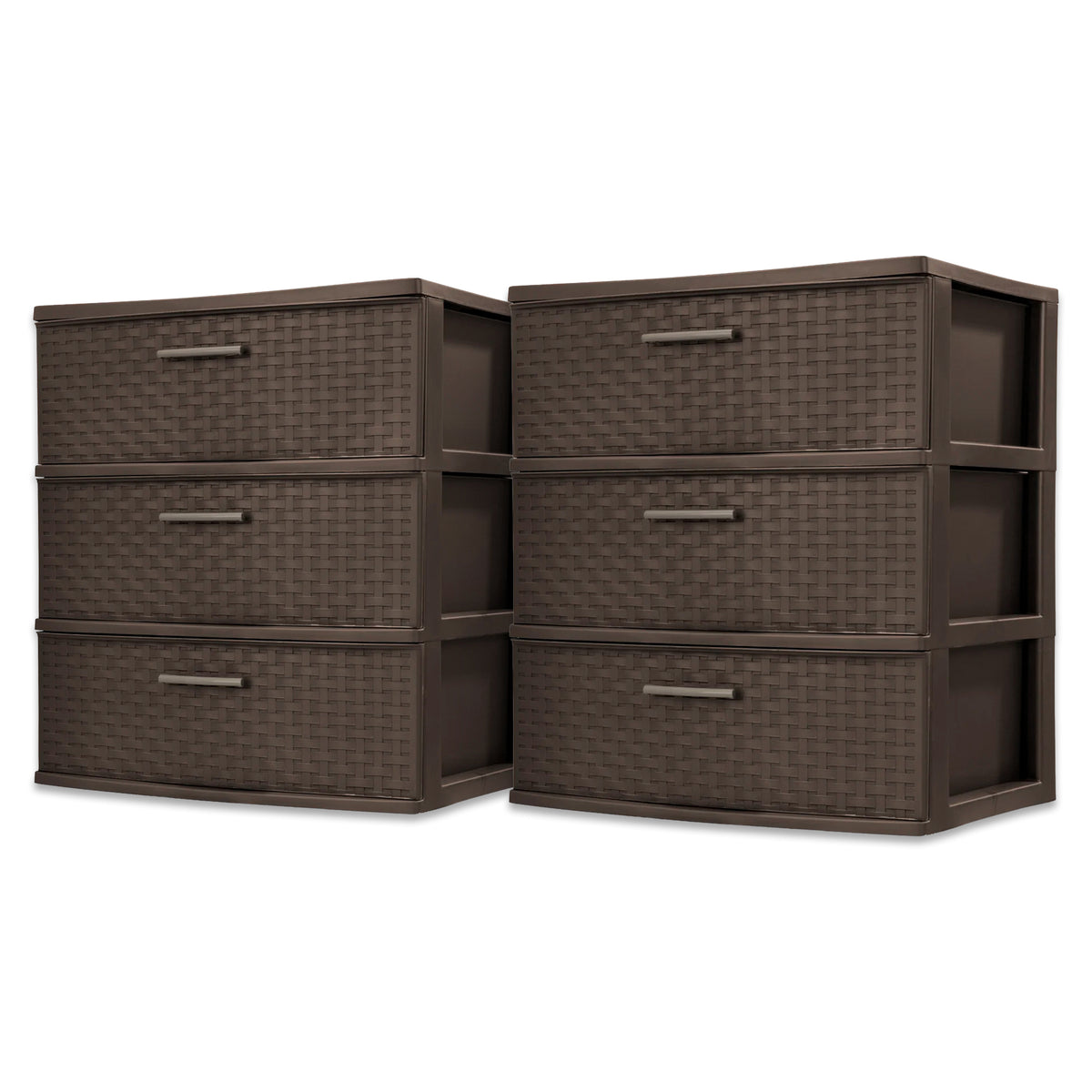 Sterilite 3 Drawer Wide Storage Tower, Weave Home Organizer, Espresso, 2 Pack
