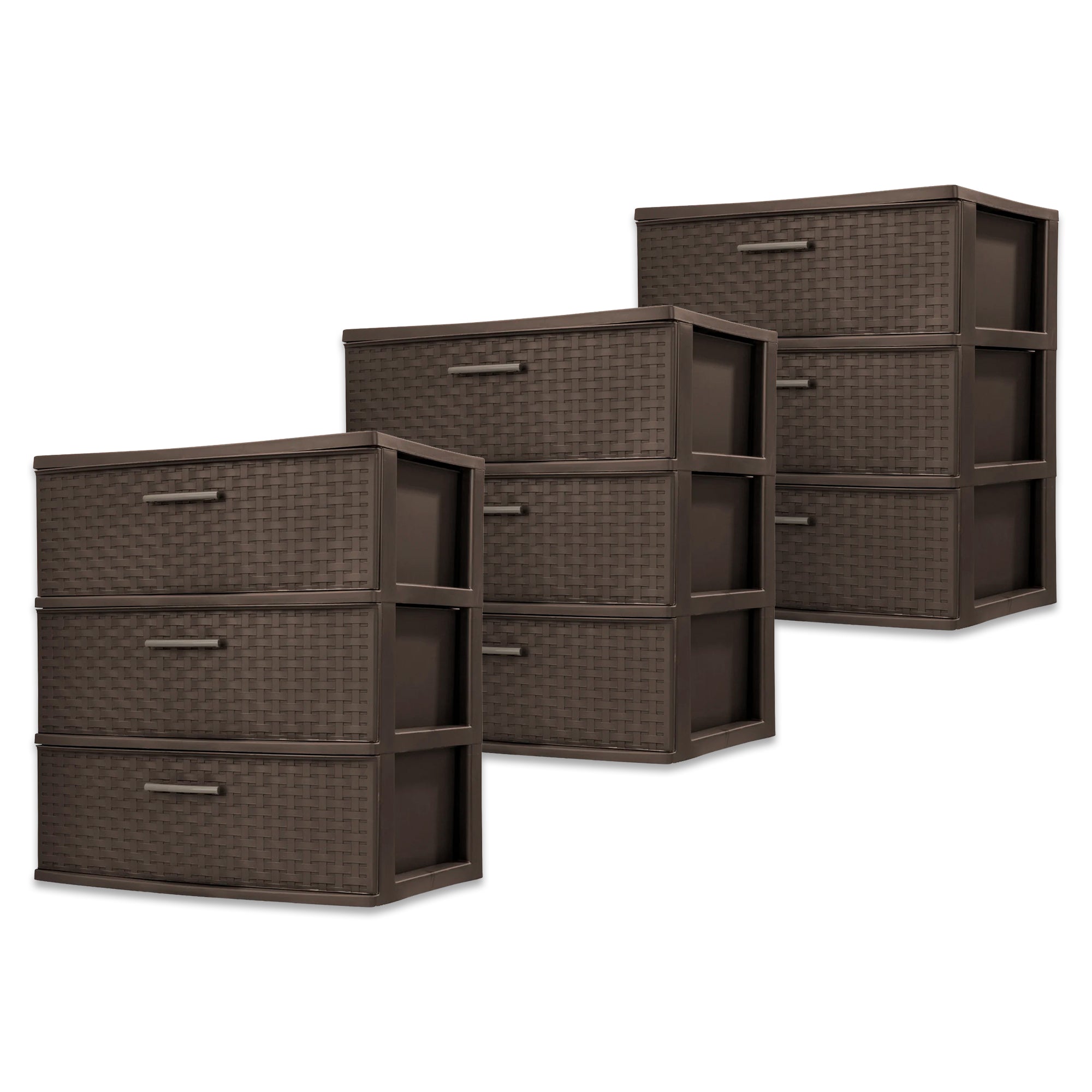 Sterilite 3 Drawer Wide Storage Tower, Weave Home Organizer, Espresso, 3 Pack