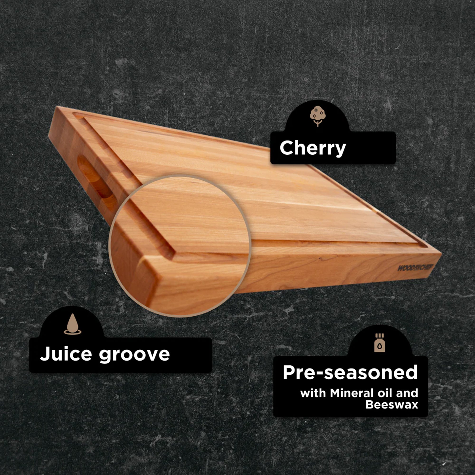 WoodForChef 16-Inch Classic Cherry Reversible Cutting Board with Juice Groove