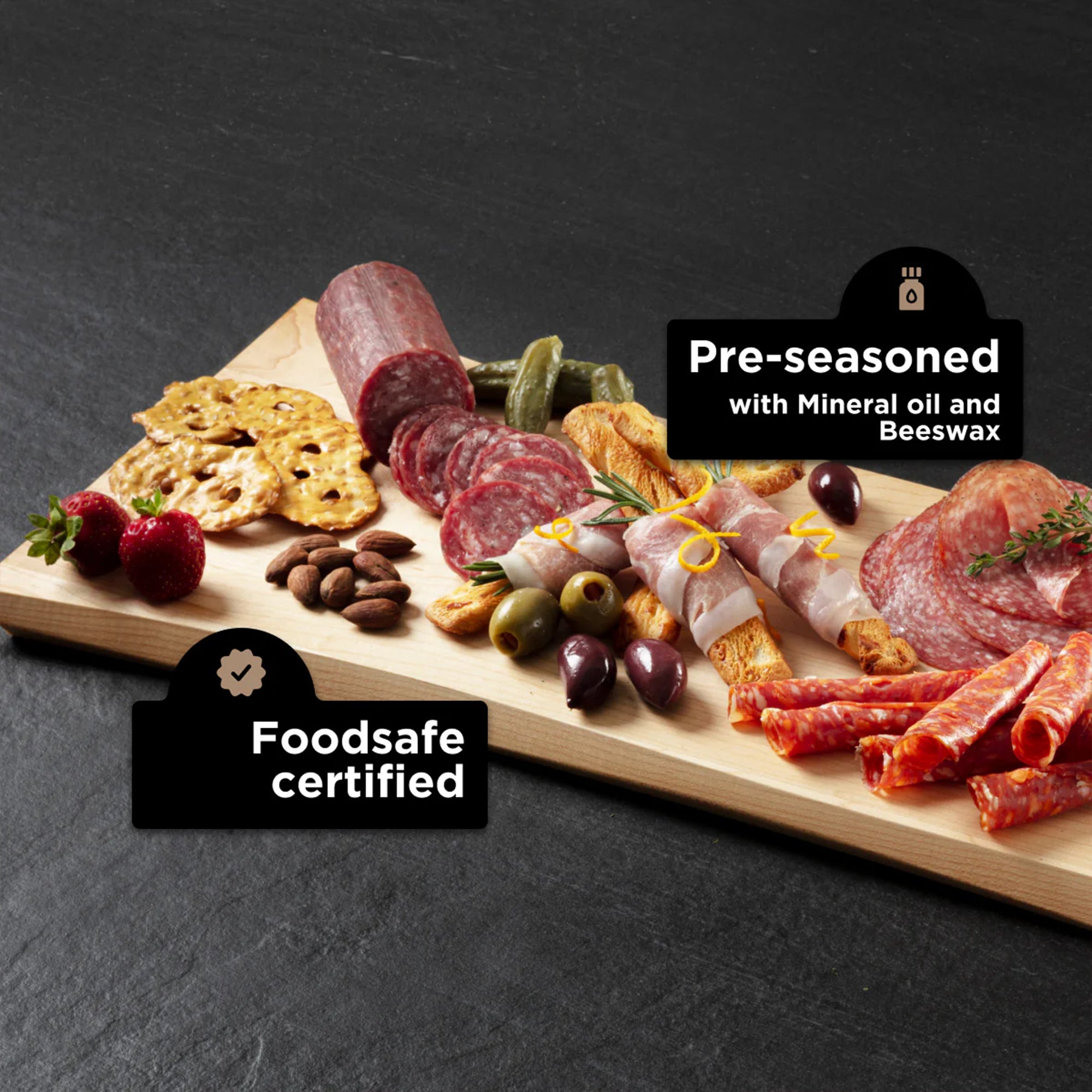 WoodForChef Maple Live Edge Hardwood Charcuterie Board, 24 x 9 Inches