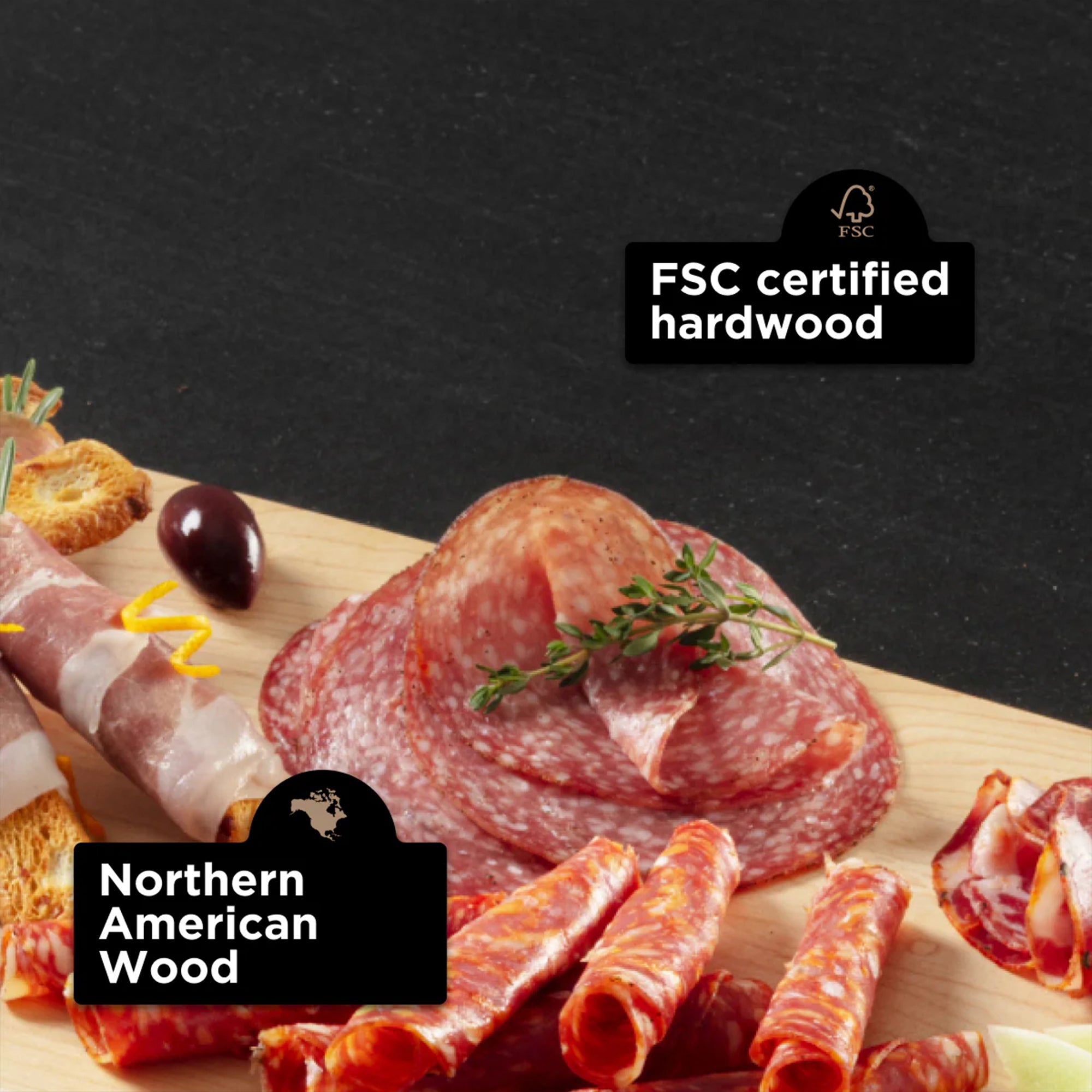 WoodForChef Maple Live Edge Hardwood Charcuterie Board, 24 x 9 Inches