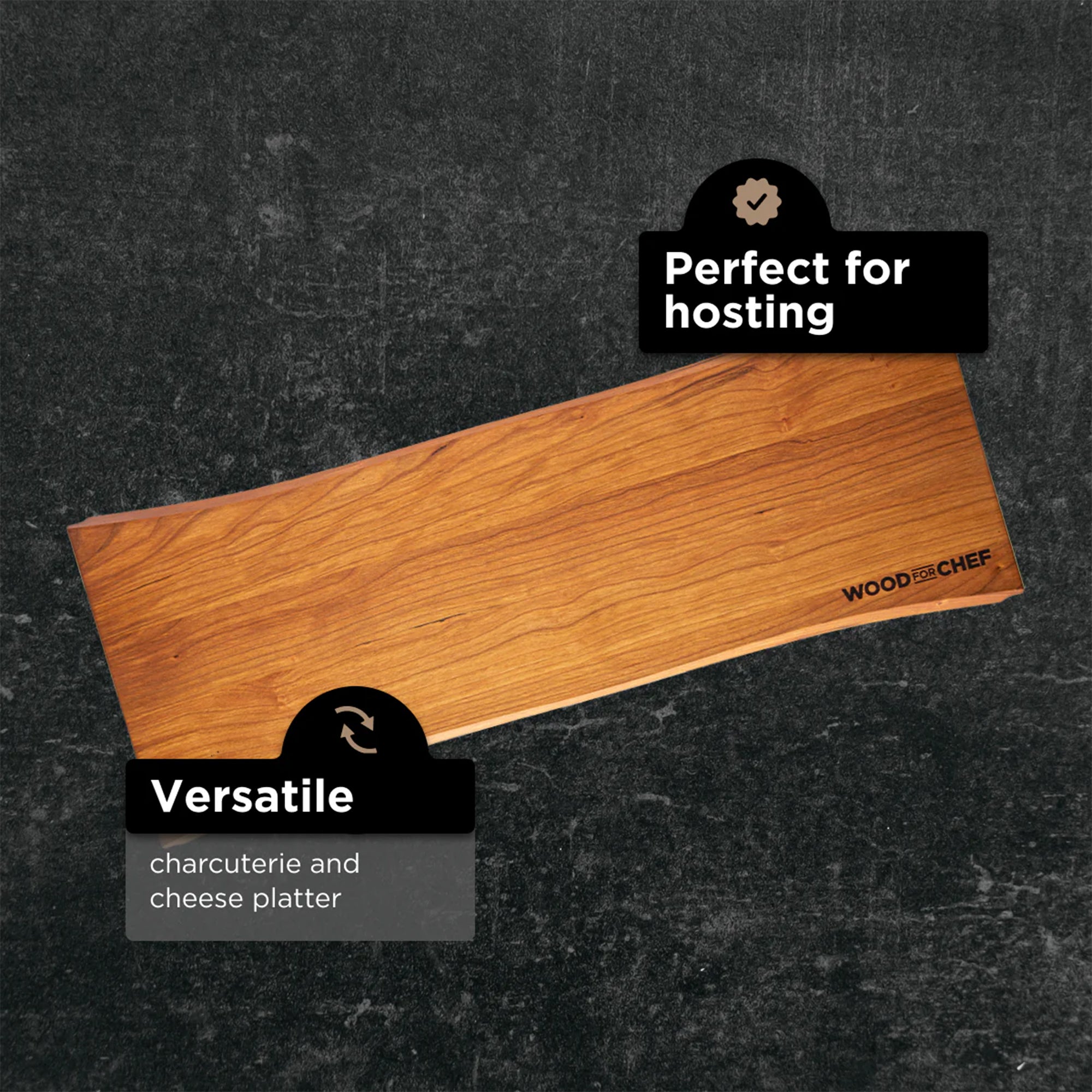 WoodForChef Cherry Live Edge Hardwood Charcuterie Board, 24 x 9 Inches