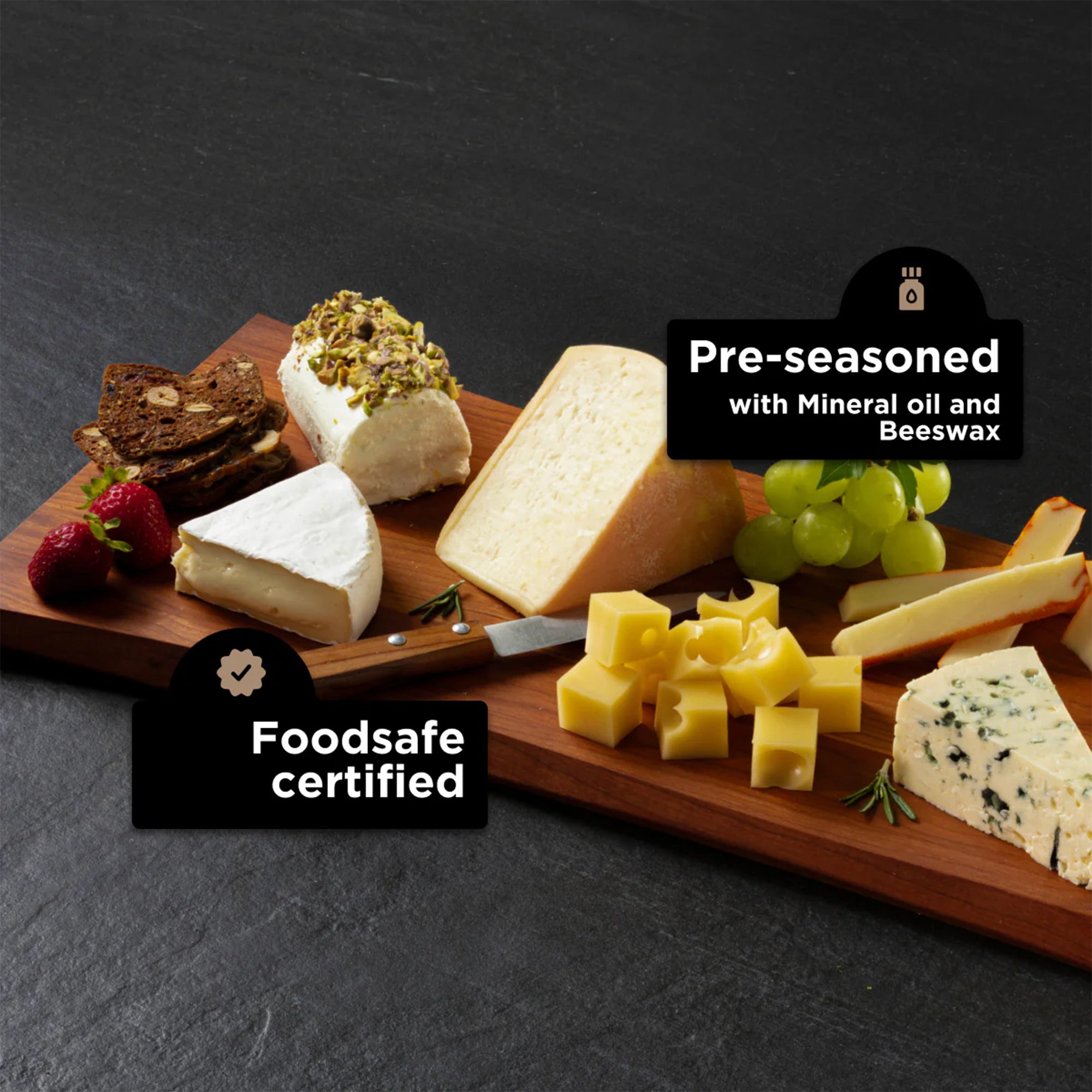 WoodForChef Cherry Live Edge Hardwood Charcuterie Board, 24 x 9 Inches