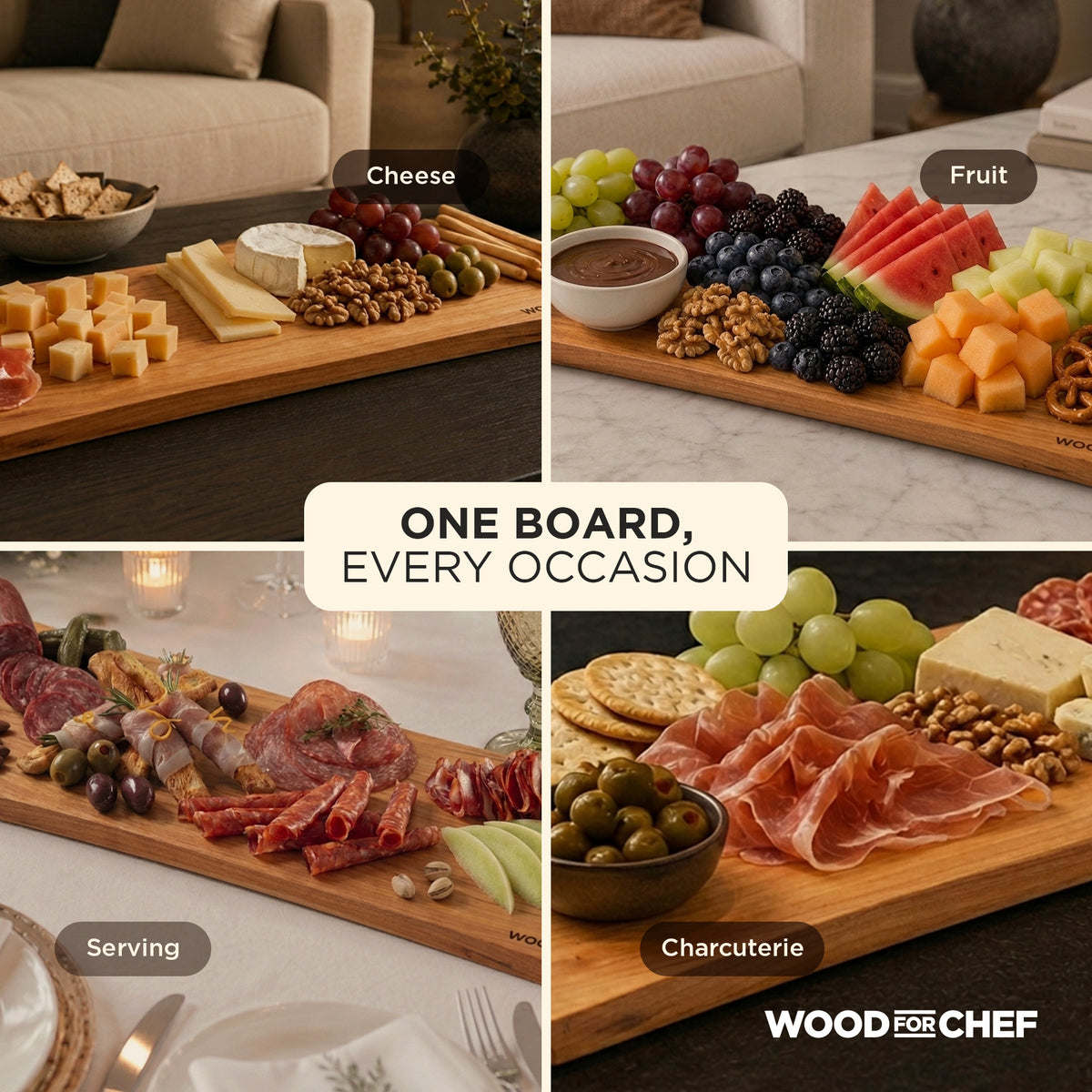 WoodForChef Cherry Live Edge Hardwood Charcuterie Board, 24 x 9 Inches