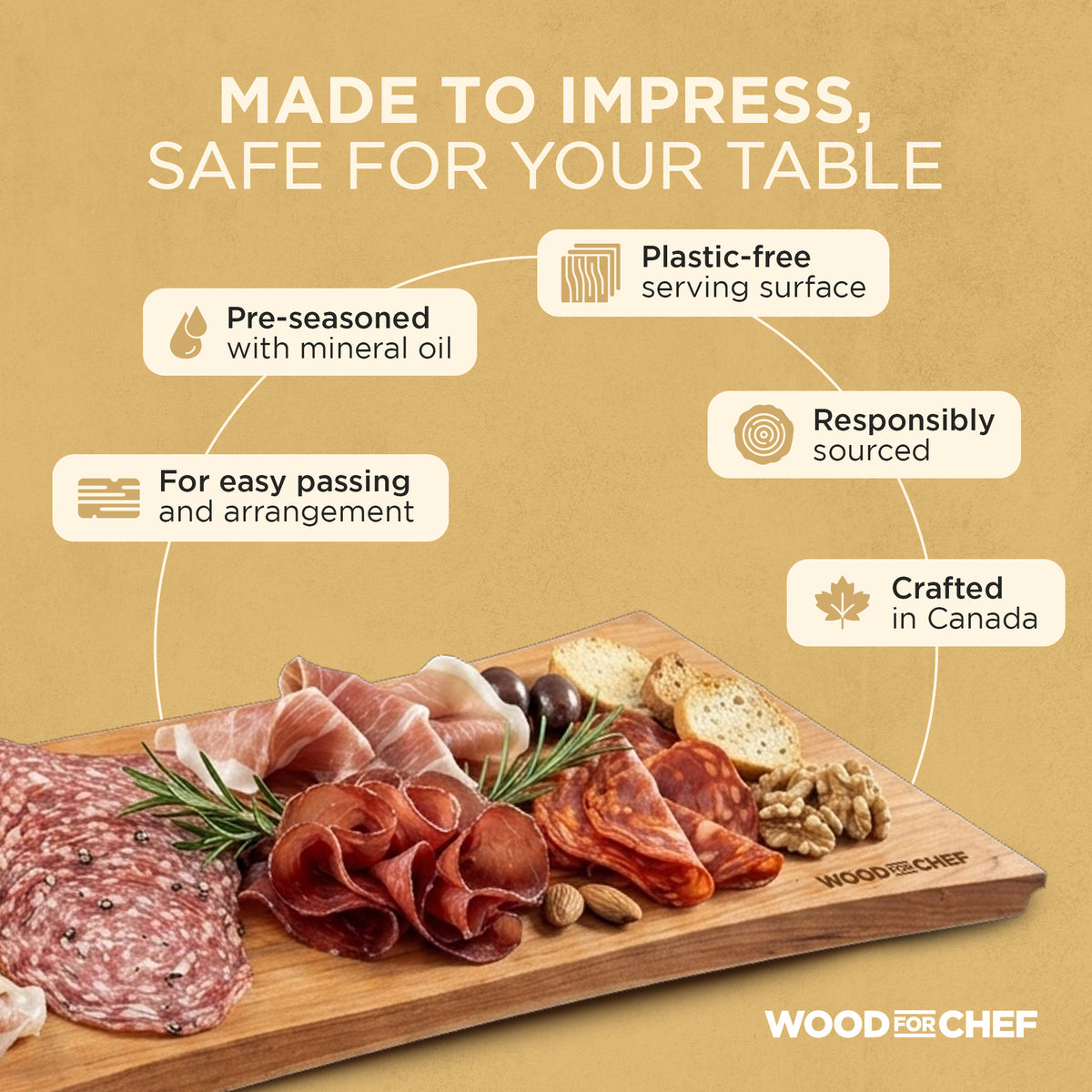 WoodForChef Cherry Live Edge Hardwood Charcuterie Board, 24 x 9 Inches