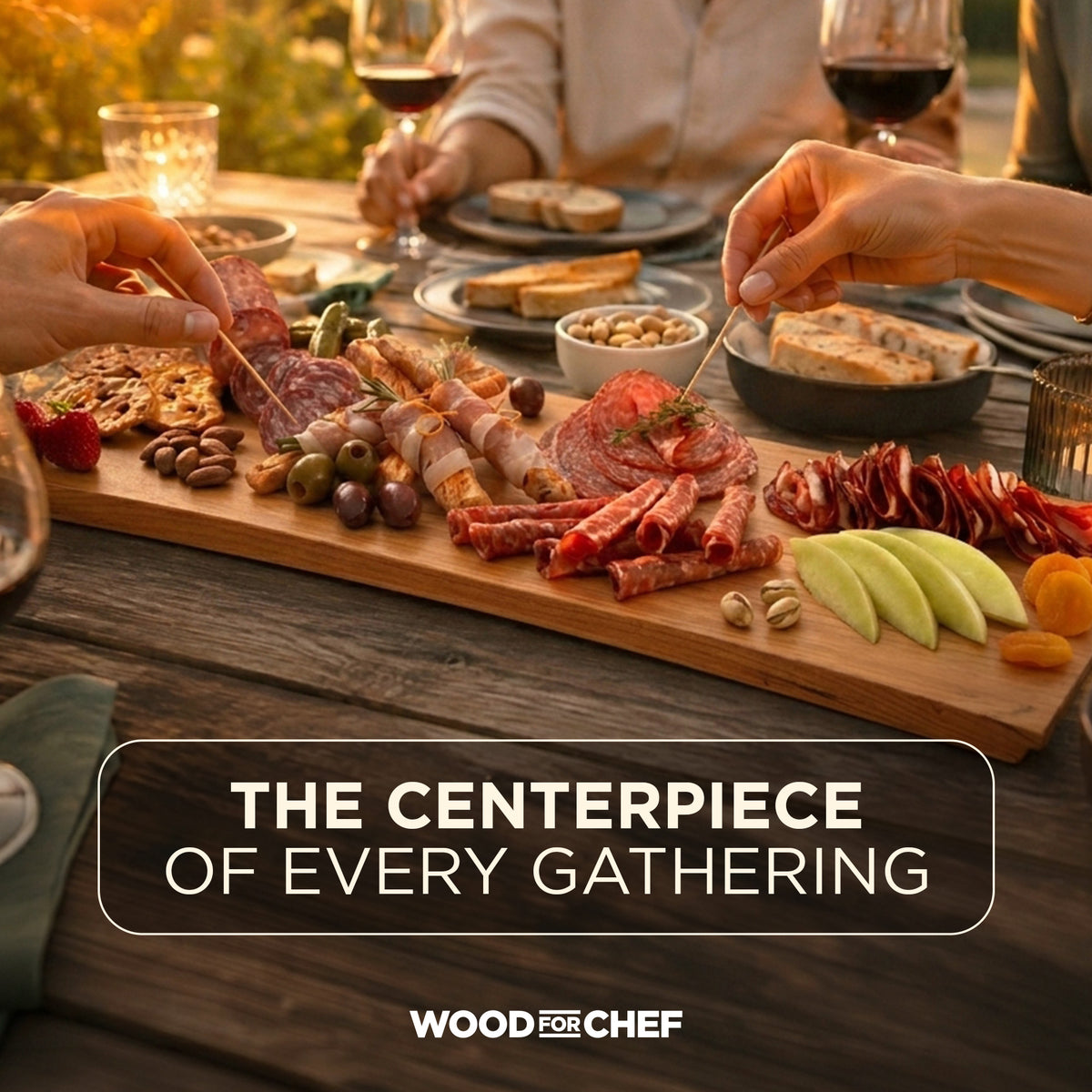 WoodForChef Cherry Live Edge Hardwood Charcuterie Board, 24 x 9 Inches