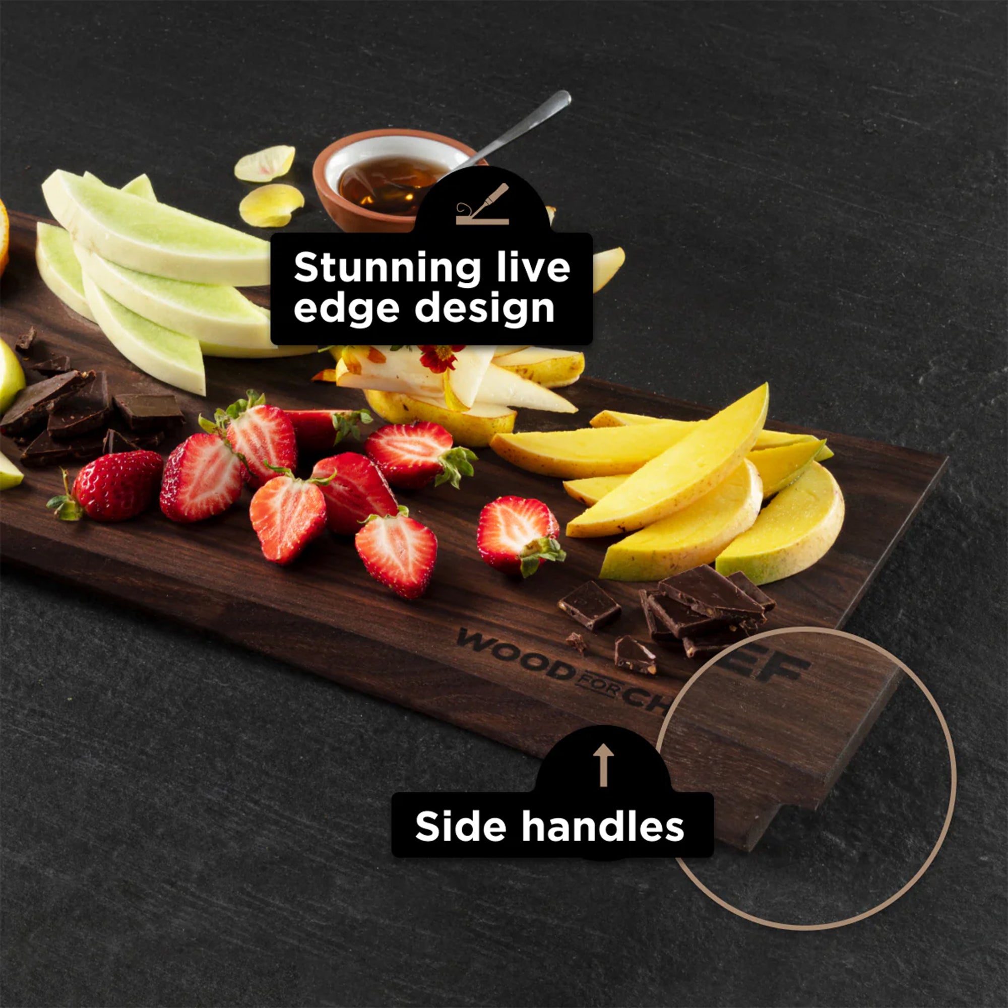 WoodForChef Walnut Live Edge Hardwood Charcuterie Board, 24 x 9 Inches
