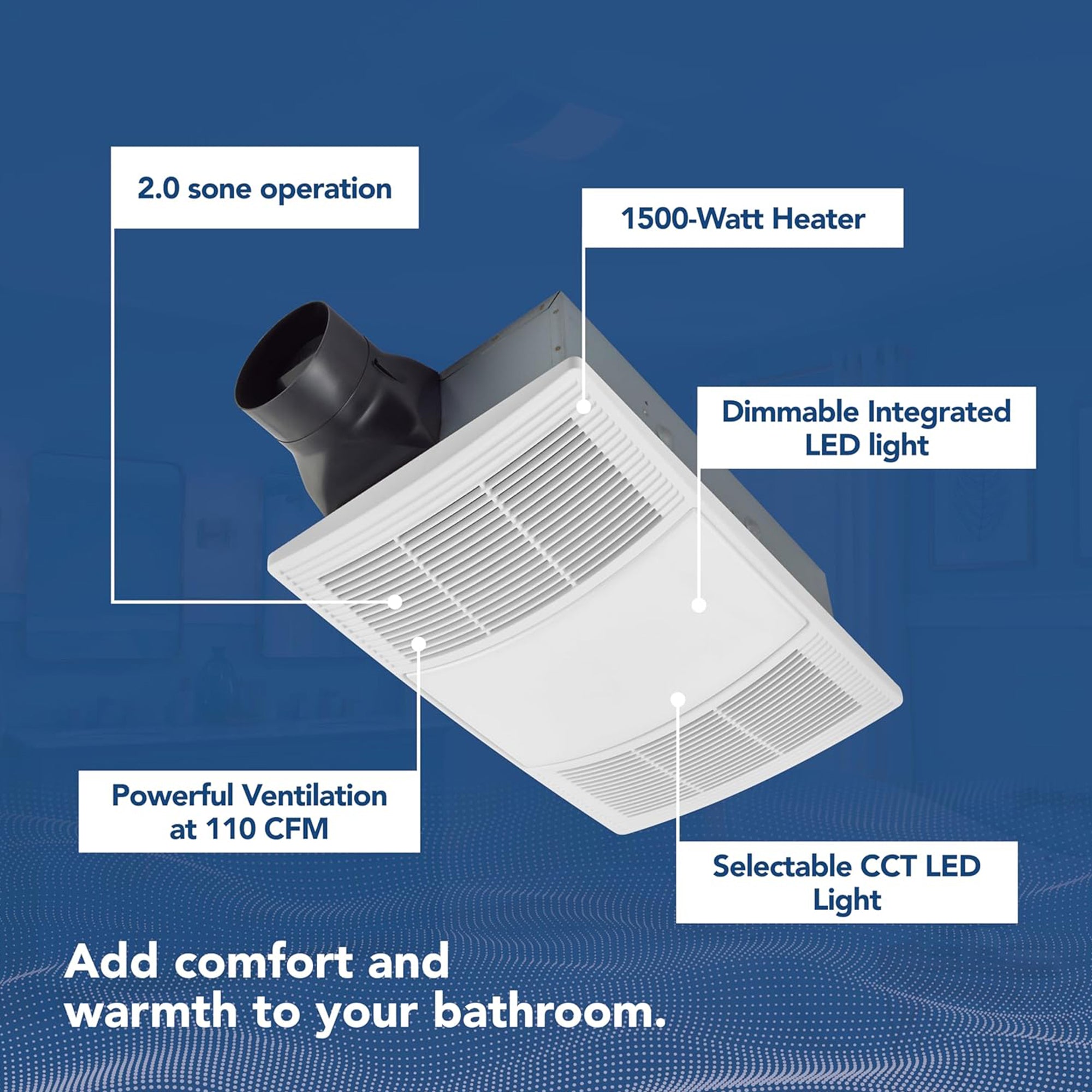 Broan-NuTone BHFLED110 PowerHeat Bathroom Fan with LED Light and Heater, White