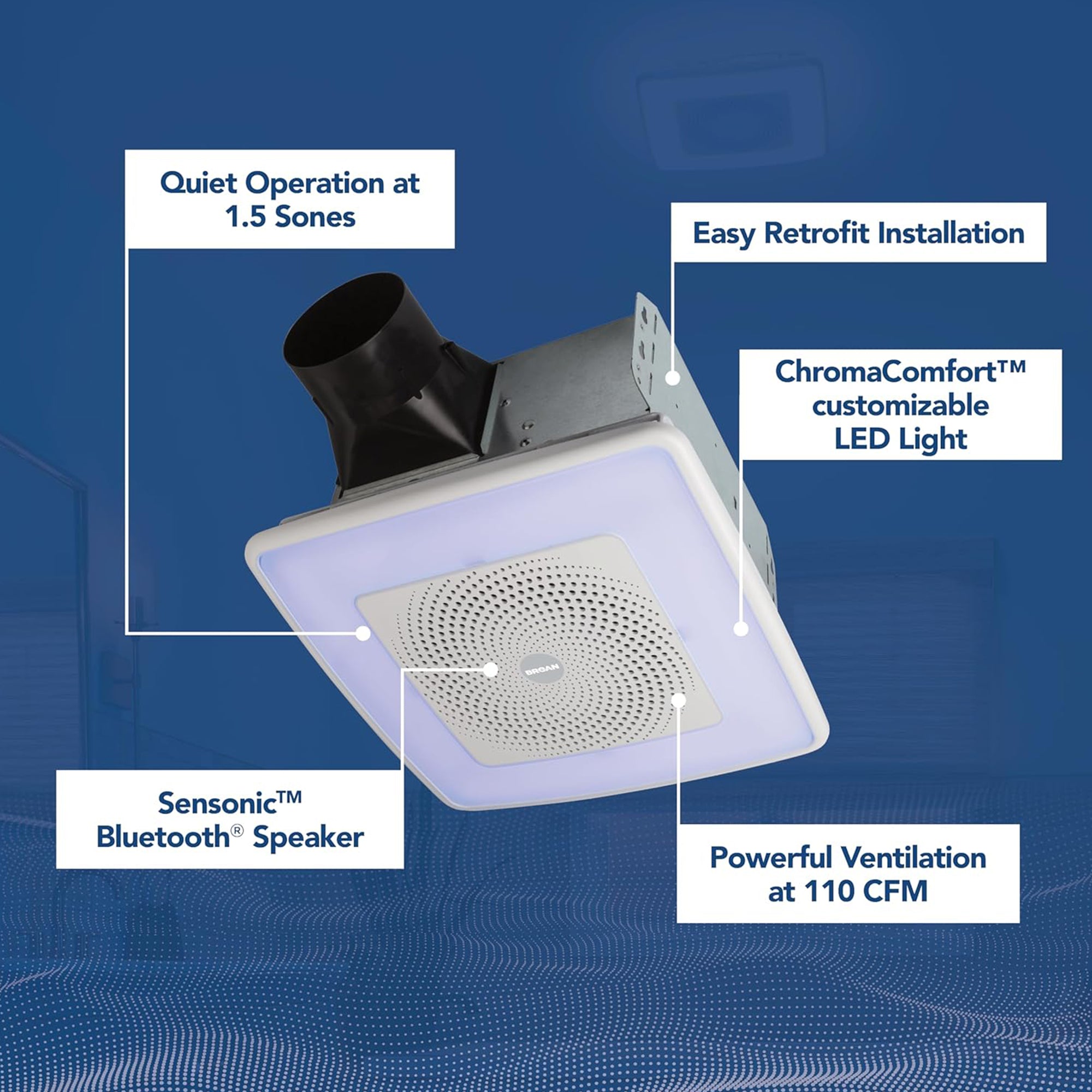 Broan-NuTone SPK110RGBL ChromaComfort Bathroom Exhaust Fan with Light & Speaker