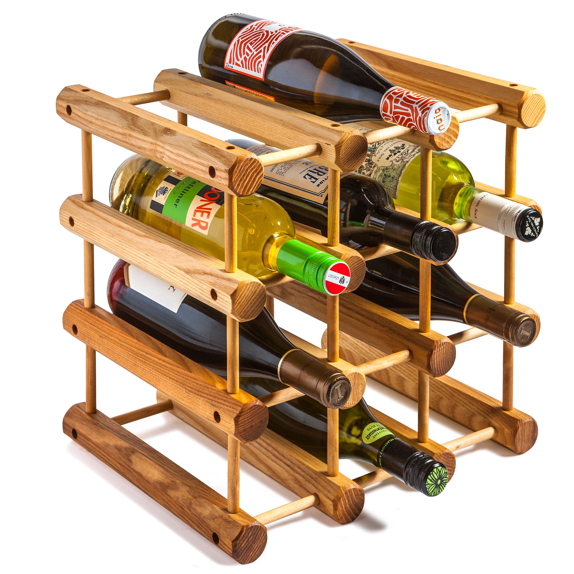 J.K. Adams Ash Wood Modular Wine Rack, Stackable Storage Holder, 12 Bottles - VMInnovations
