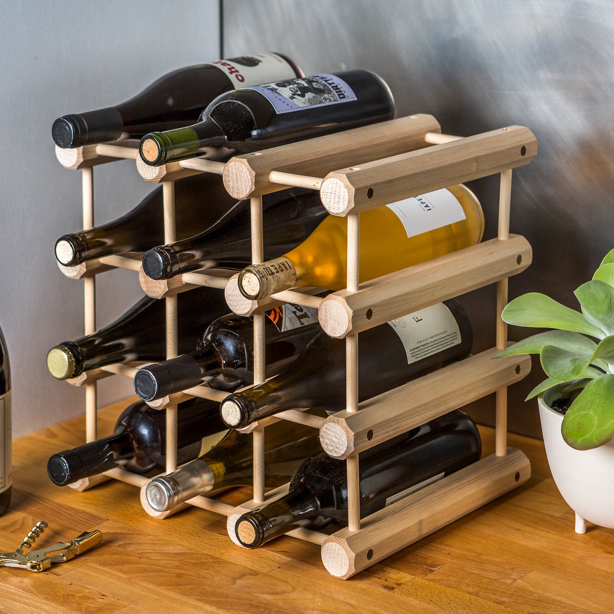 J.K. Adams Ash Wood Modular Wine Rack, Stackable Storage Holder, 12 Bottles - VMInnovations