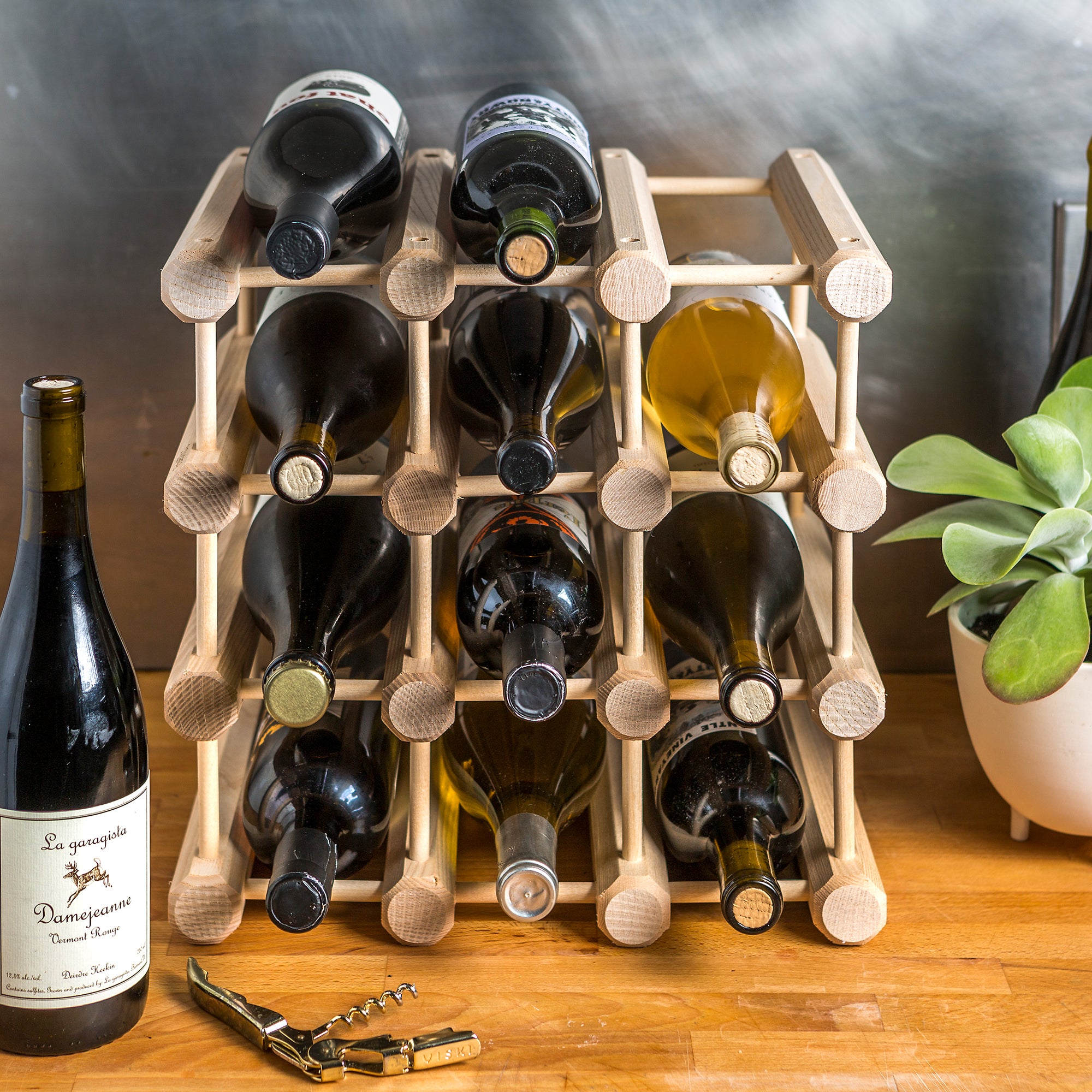J.K. Adams Ash Wood Modular Wine Rack, Stackable Storage Holder, 12 Bottles - VMInnovations