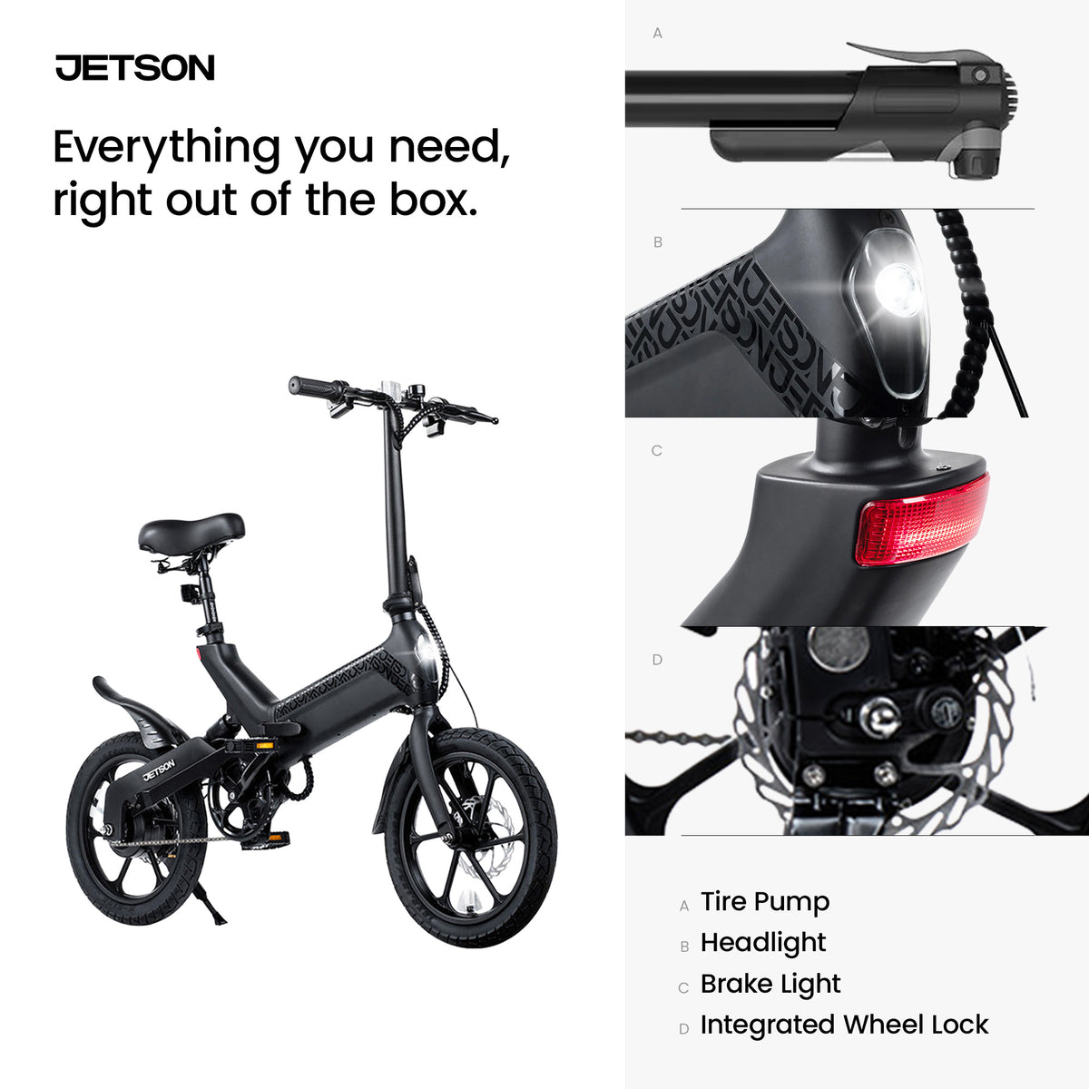 Jetson Haze Foldable Electric Bike with Twist Throttle and 16" Tires, Black - VMInnovations