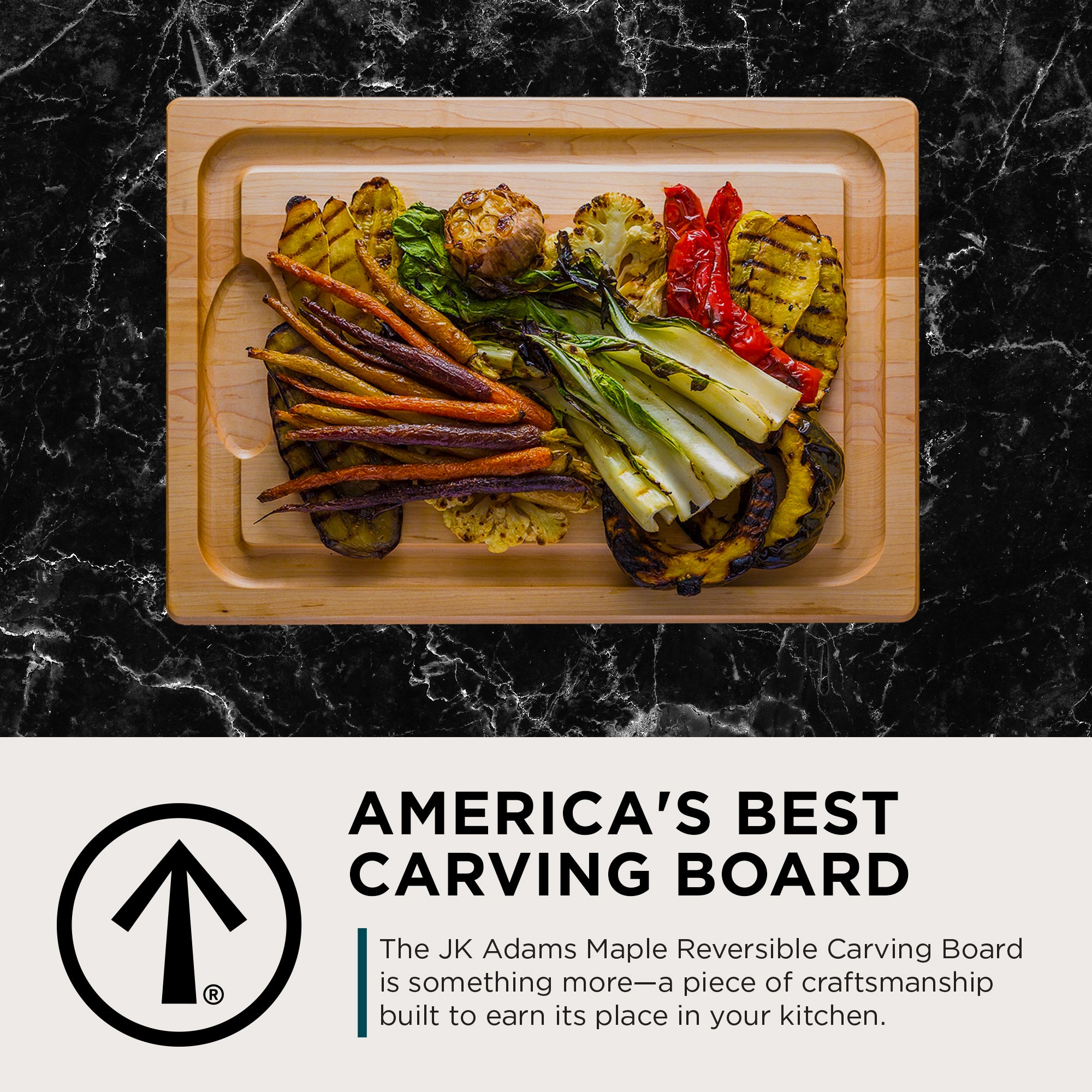J.K. Adams Farmhouse Maple Carving Cutting Board with Juice Groove, 14" x 20" - VMInnovations