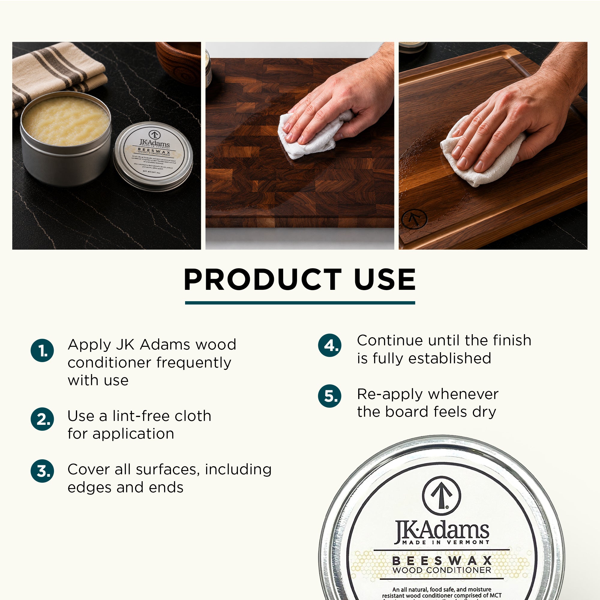 J.K. Adams Bees Wax Conditioner for Cutting Boards and Butcher Block Countertops
