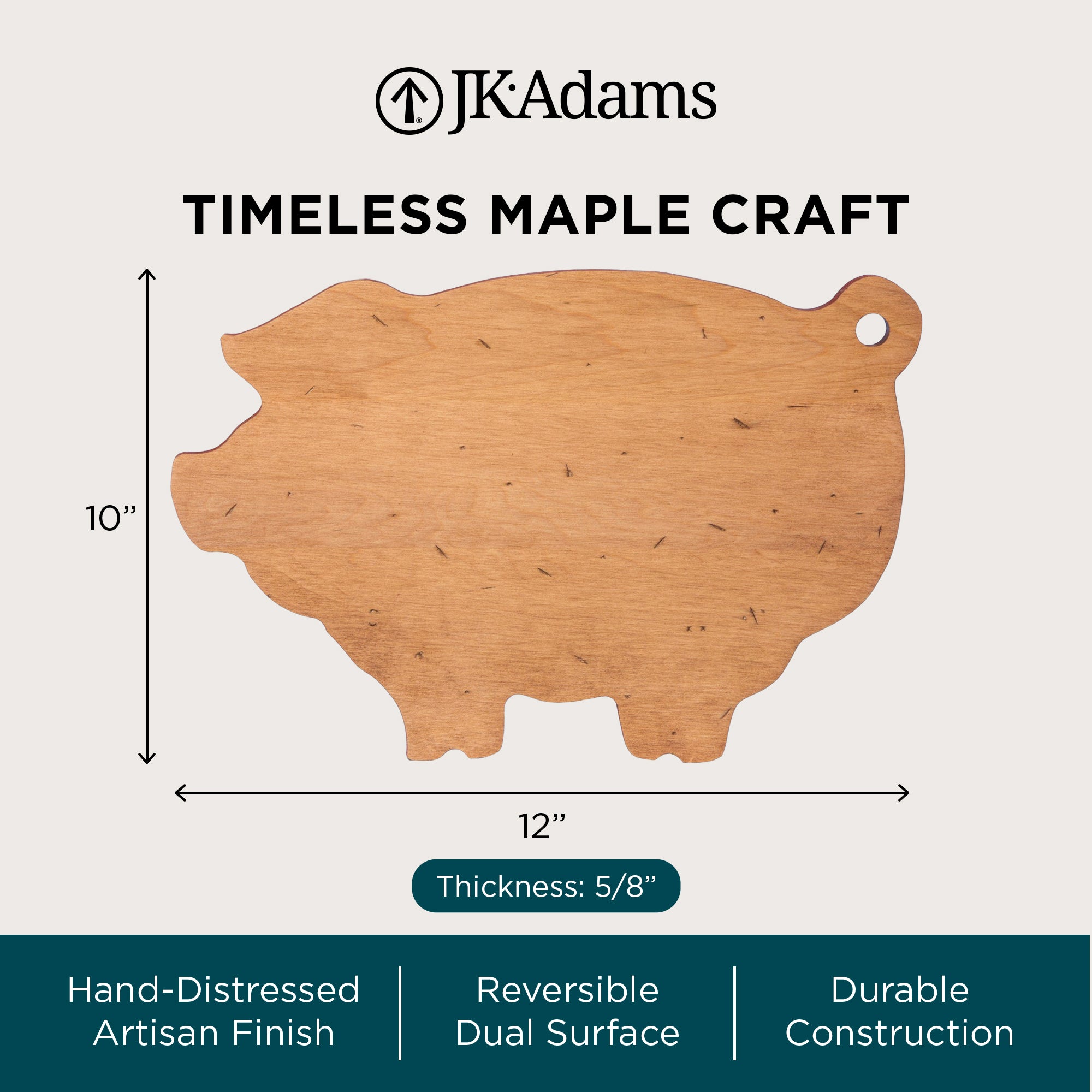 J.K. Adams Pig-Shaped Cutting Board for Cheese and Charcuterie, Maple, 10" x 12" - VMInnovations