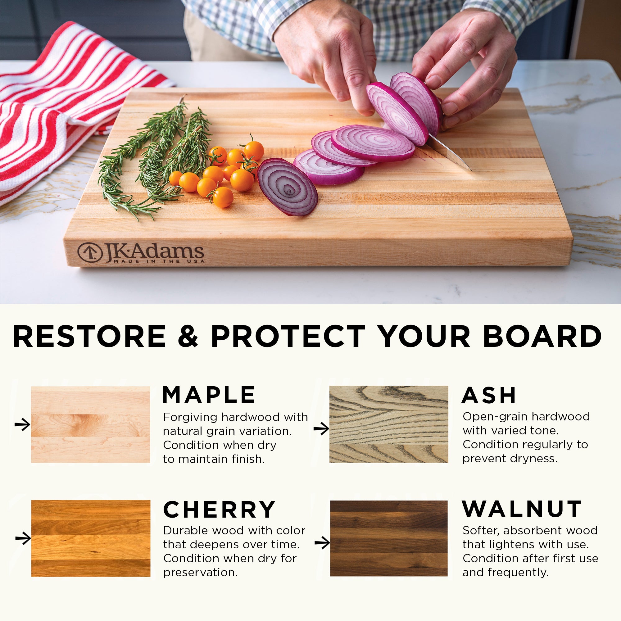 J.K. Adams Ash Artisan Plank, Wooden Serving Board Tray w/ Handle, 15.5" x 8.5" - VMInnovations