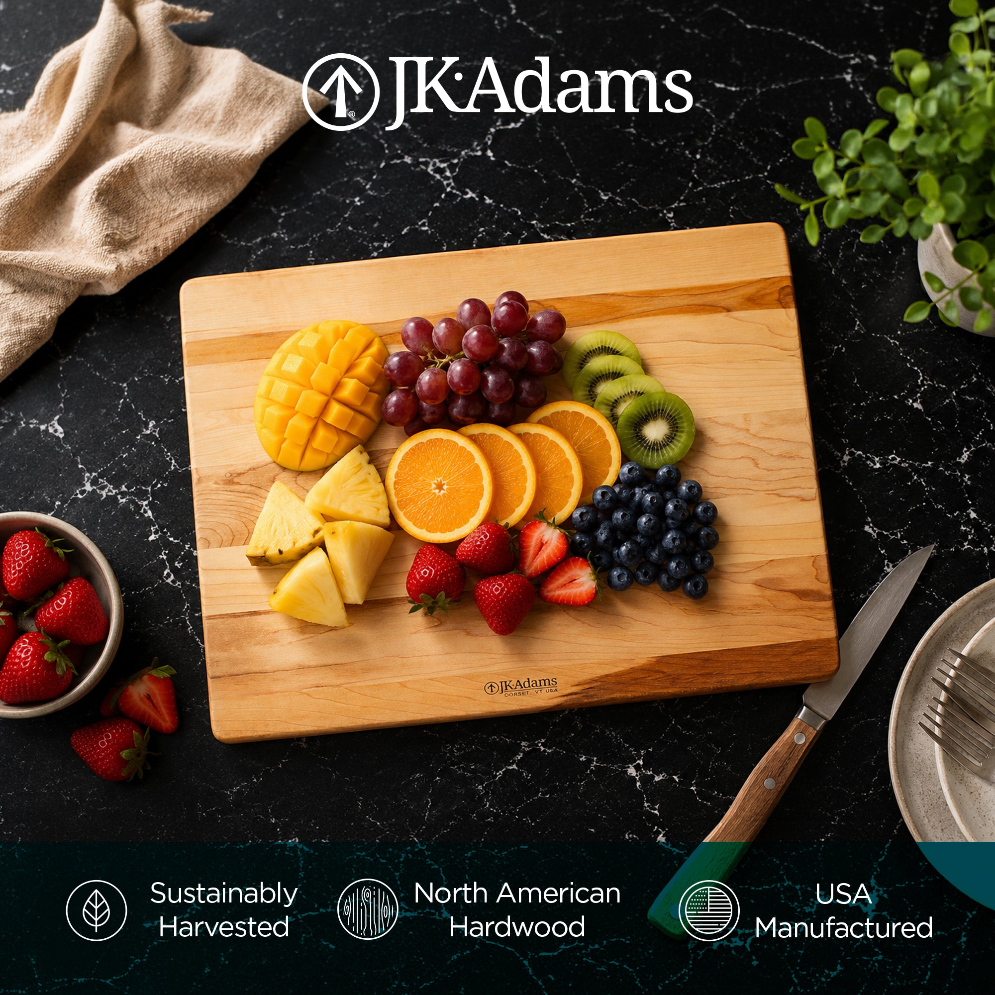 J.K. Adams 17" x 14" Wooden Kitchen Cutting Board, Rectangular Chopping Block - VMInnovations