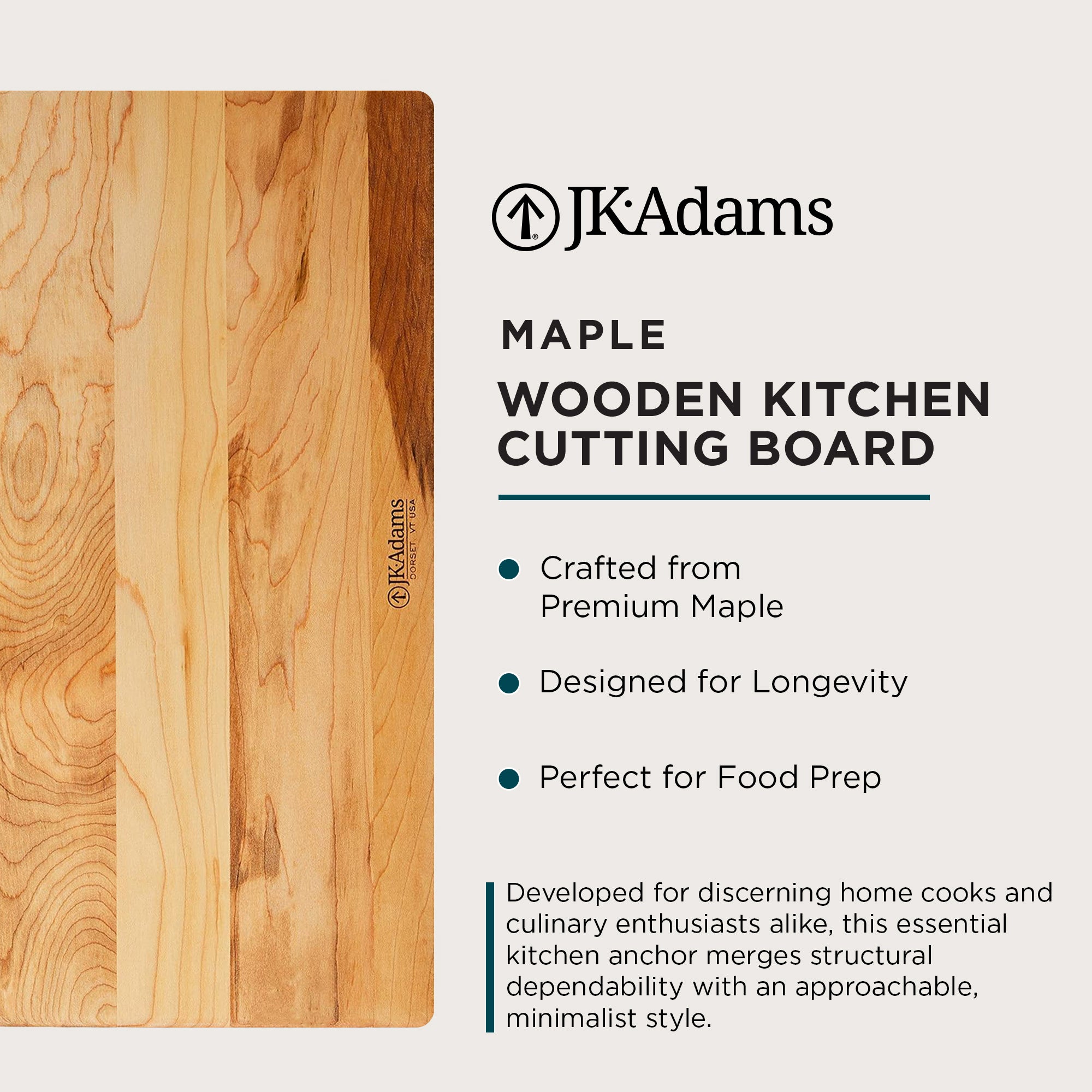 J.K. Adams 17" x 14" Wooden Kitchen Cutting Board, Rectangular Chopping Block - VMInnovations