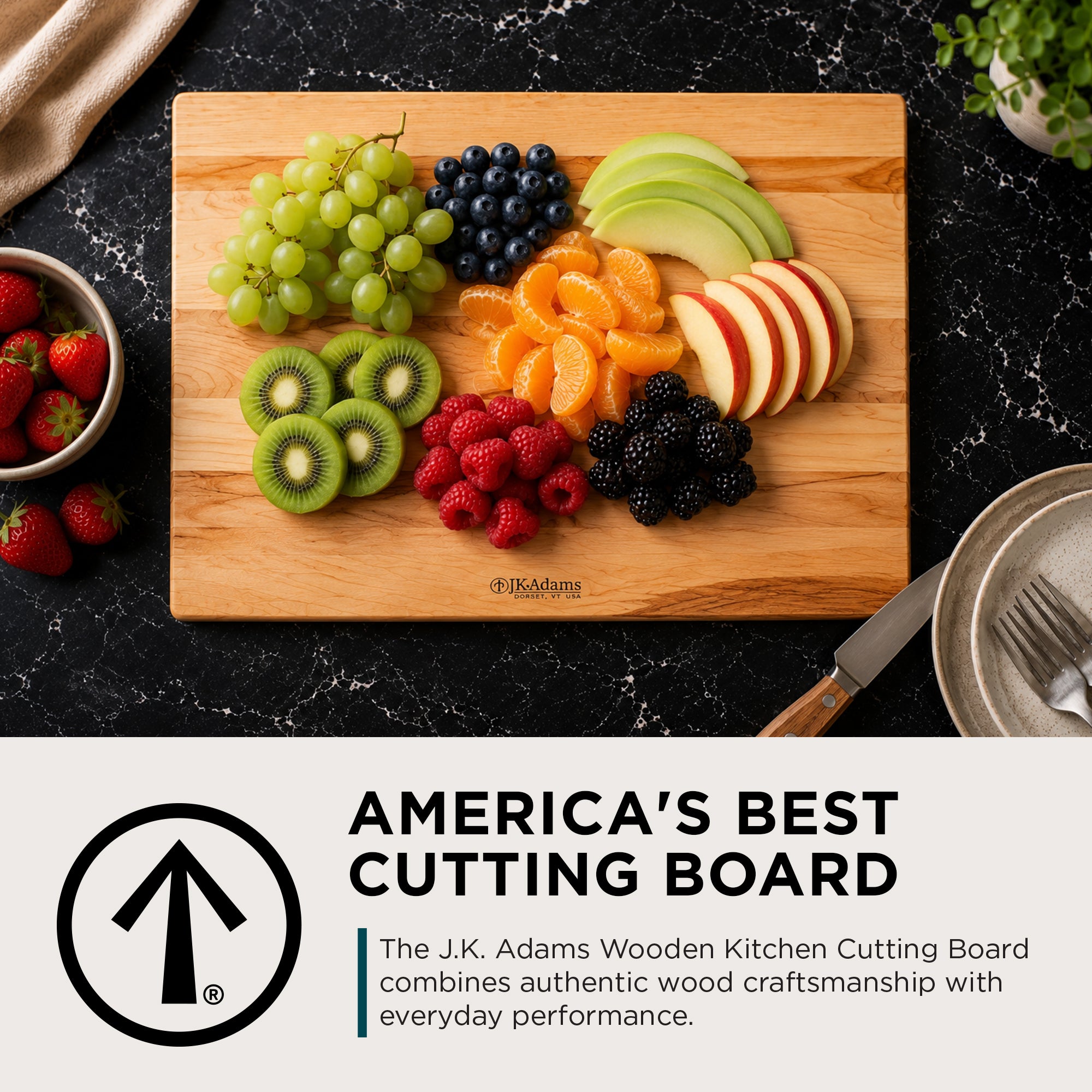 J.K. Adams 17" x 14" Wooden Kitchen Cutting Board, Rectangular Chopping Block - VMInnovations