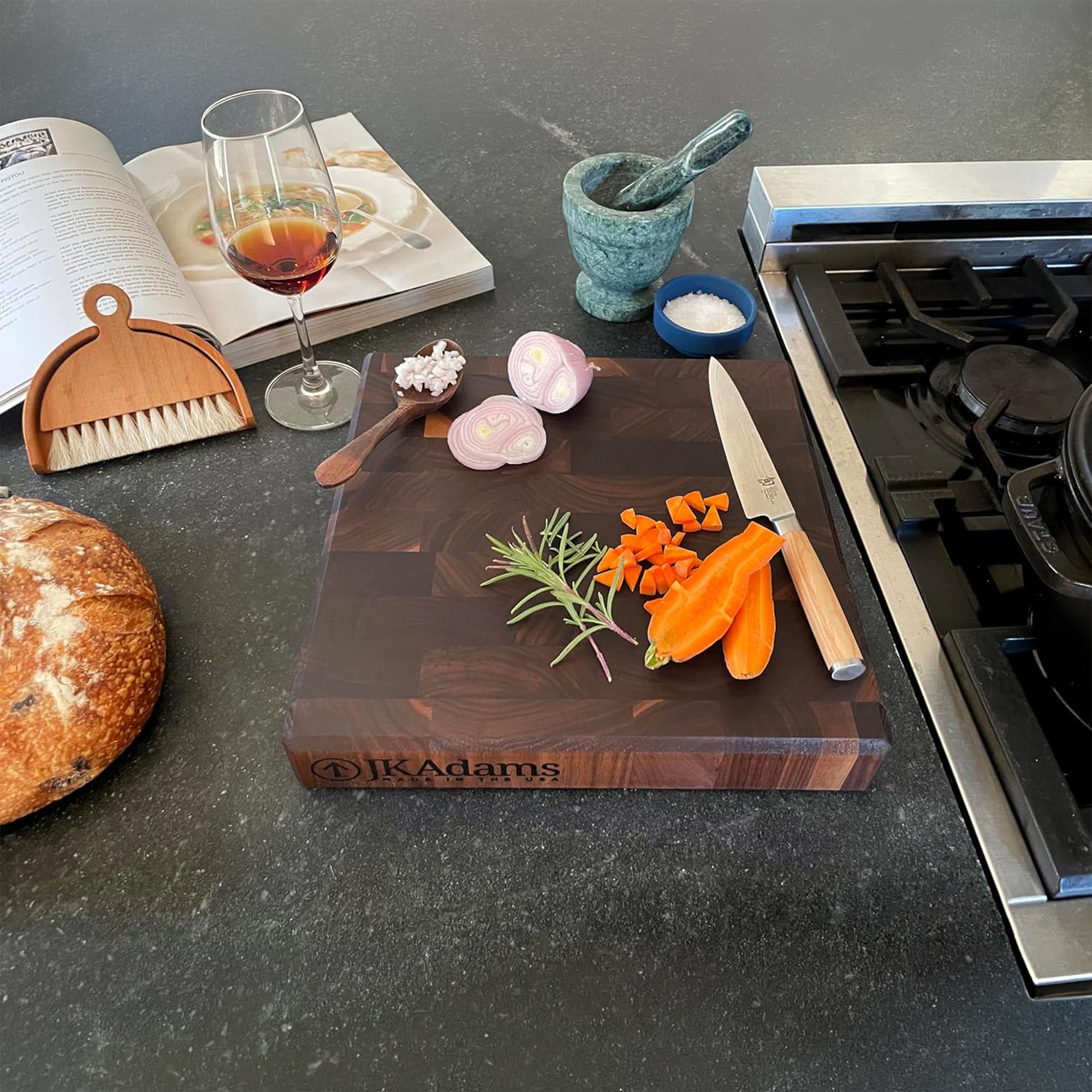 J.K. Adams Professional Series End Grain Cutting Board, Walnut, 12" x 12" x 2" - VMInnovations