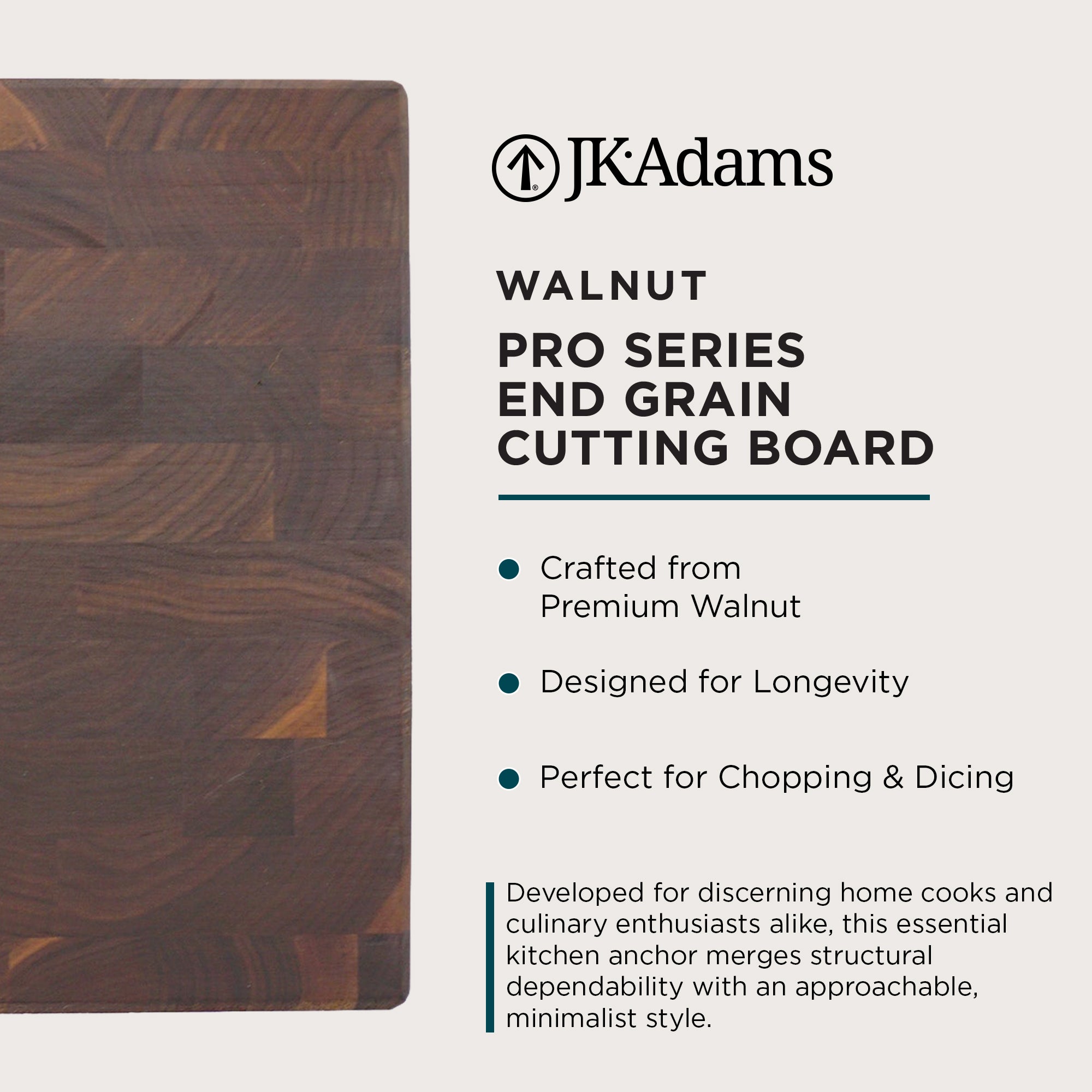 J.K. Adams Professional Series End Grain Cutting Board, Walnut, 12" x 12" x 2"