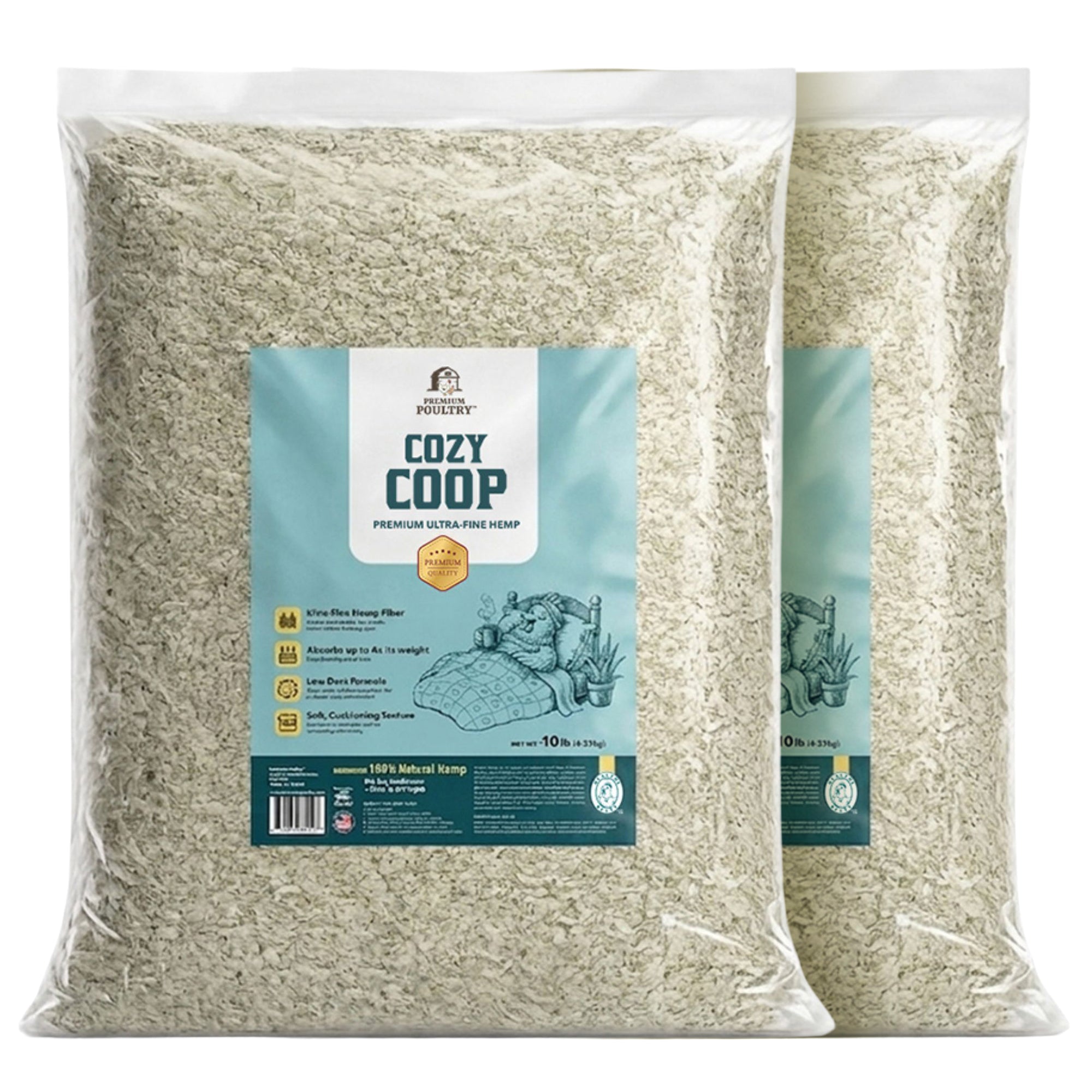 Premium Poultry 2 Pack 10 Pound Bag Hemp Cozy Coop Siftable Chicken Bedding