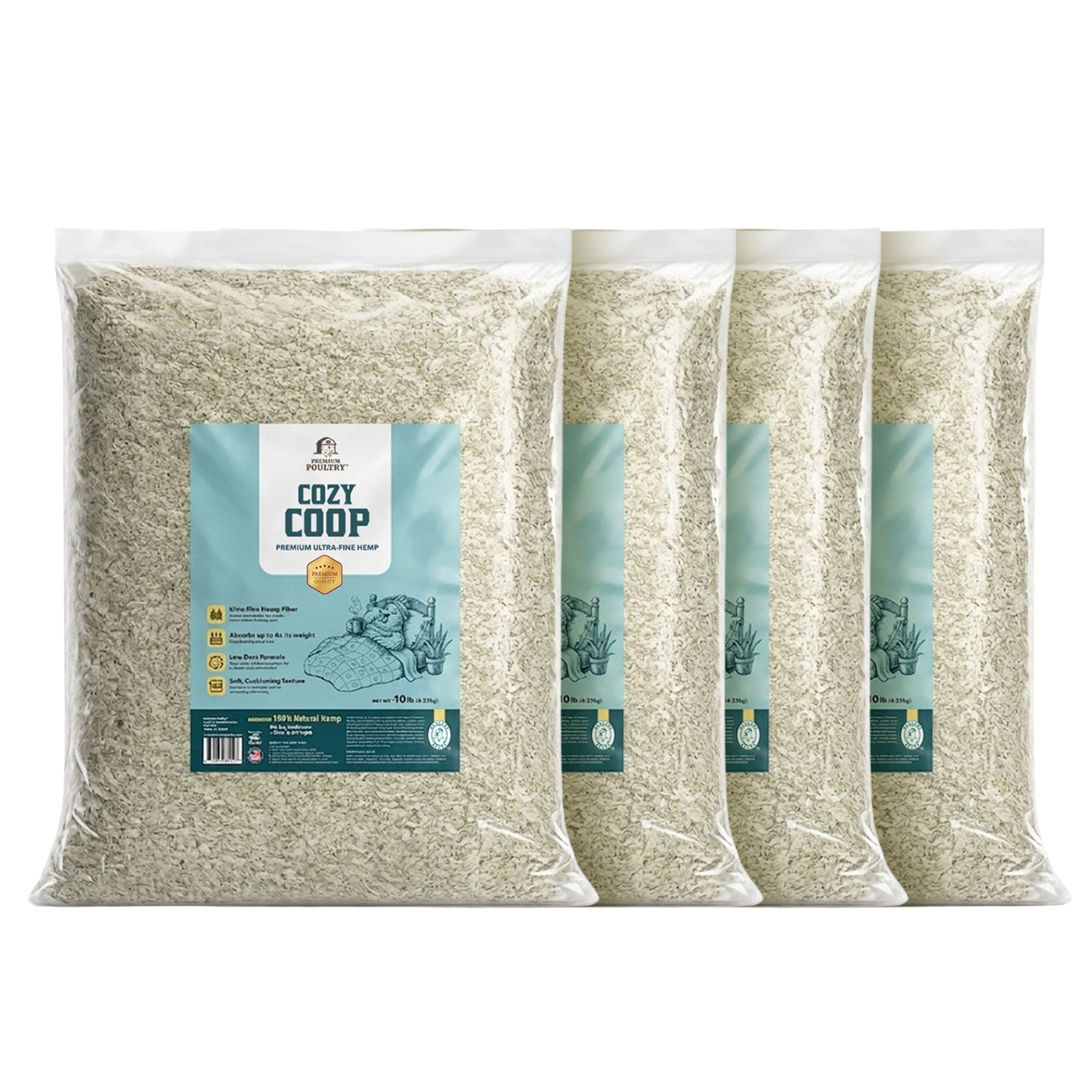 Premium Poultry 4 Pack 10 Pound Bag Hemp Cozy Coop Siftable Chicken Bedding