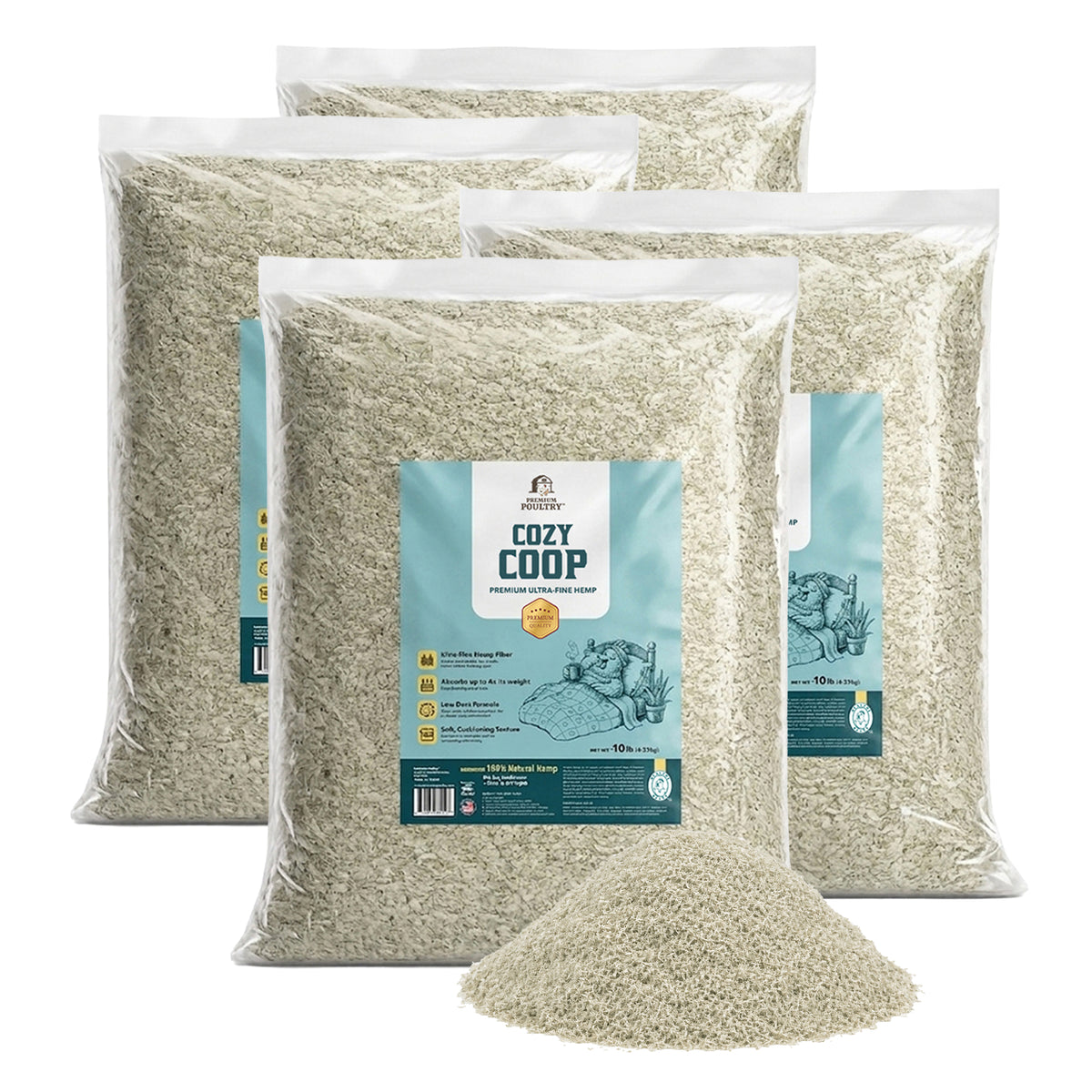 Premium Poultry 4 Pack 10 Pound Bag Hemp Cozy Coop Siftable Chicken Bedding