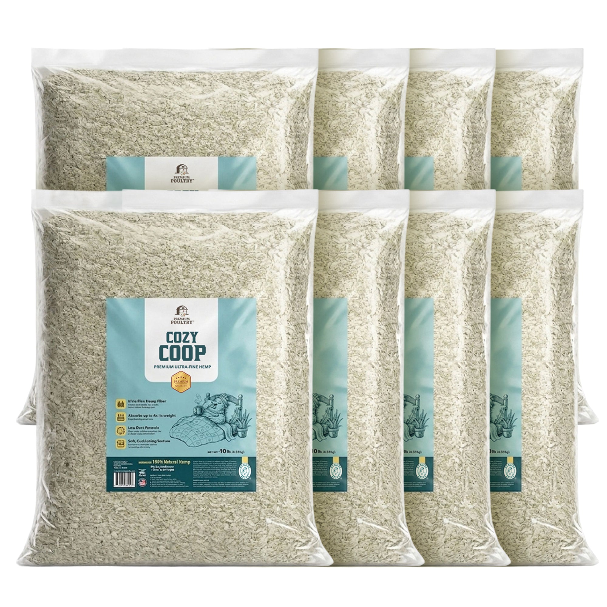 Premium Poultry 8 Pack 10 Pound Bag Hemp Cozy Coop Siftable Chicken Bedding