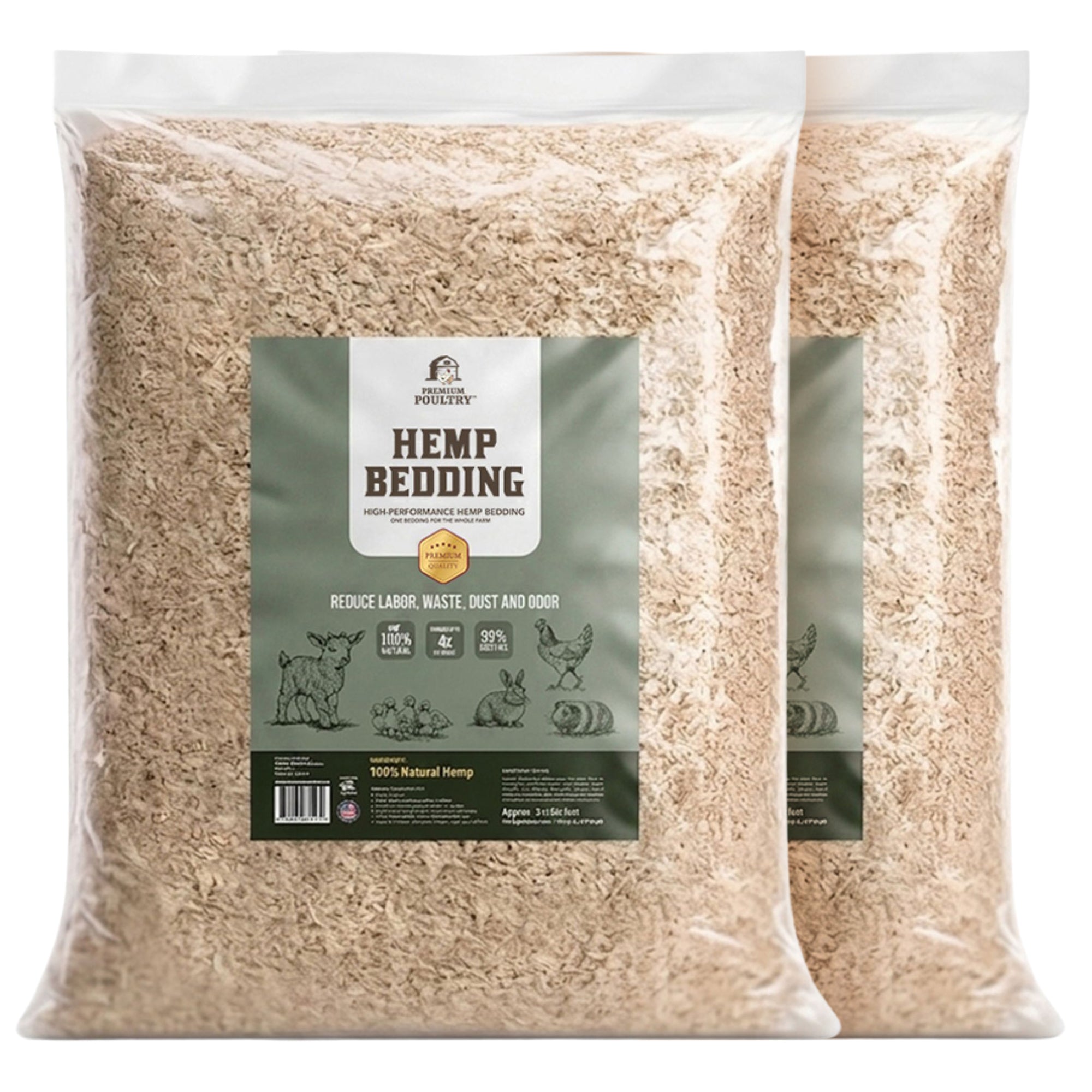 Premium Poultry 2 Pack Hemp Bedding Absorbent Chicken Coop Substrate, 22.5 Lb