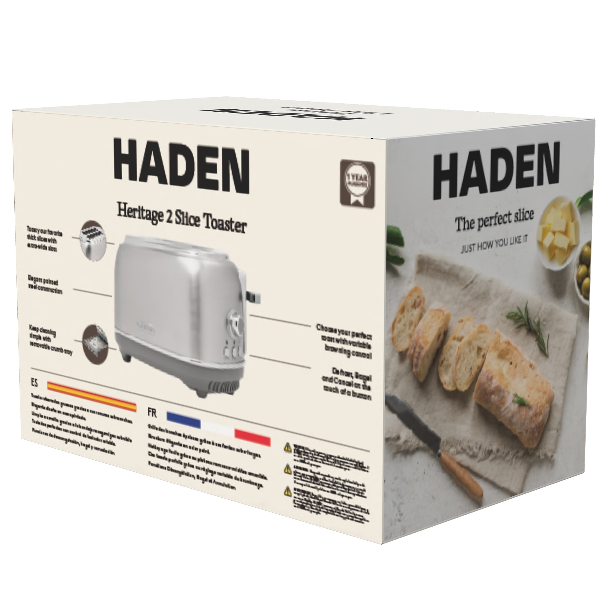 Haden Heritage 2-Slice Wide-Slot Toaster w/ Crumb Tray, Stainless Steel/Chrome - VMInnovations