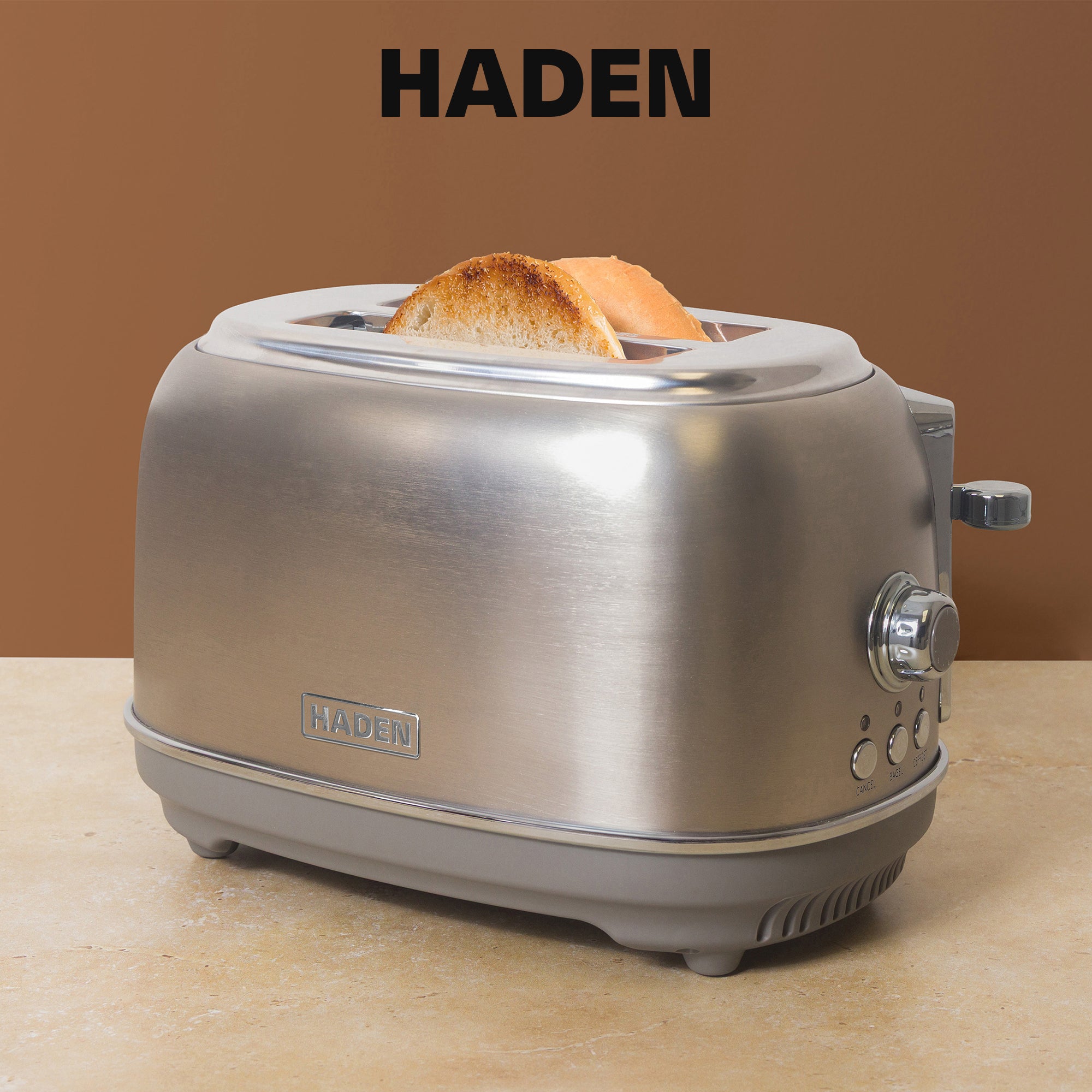 Haden Heritage 2-Slice Wide-Slot Toaster w/ Crumb Tray, Stainless Steel/Chrome - VMInnovations