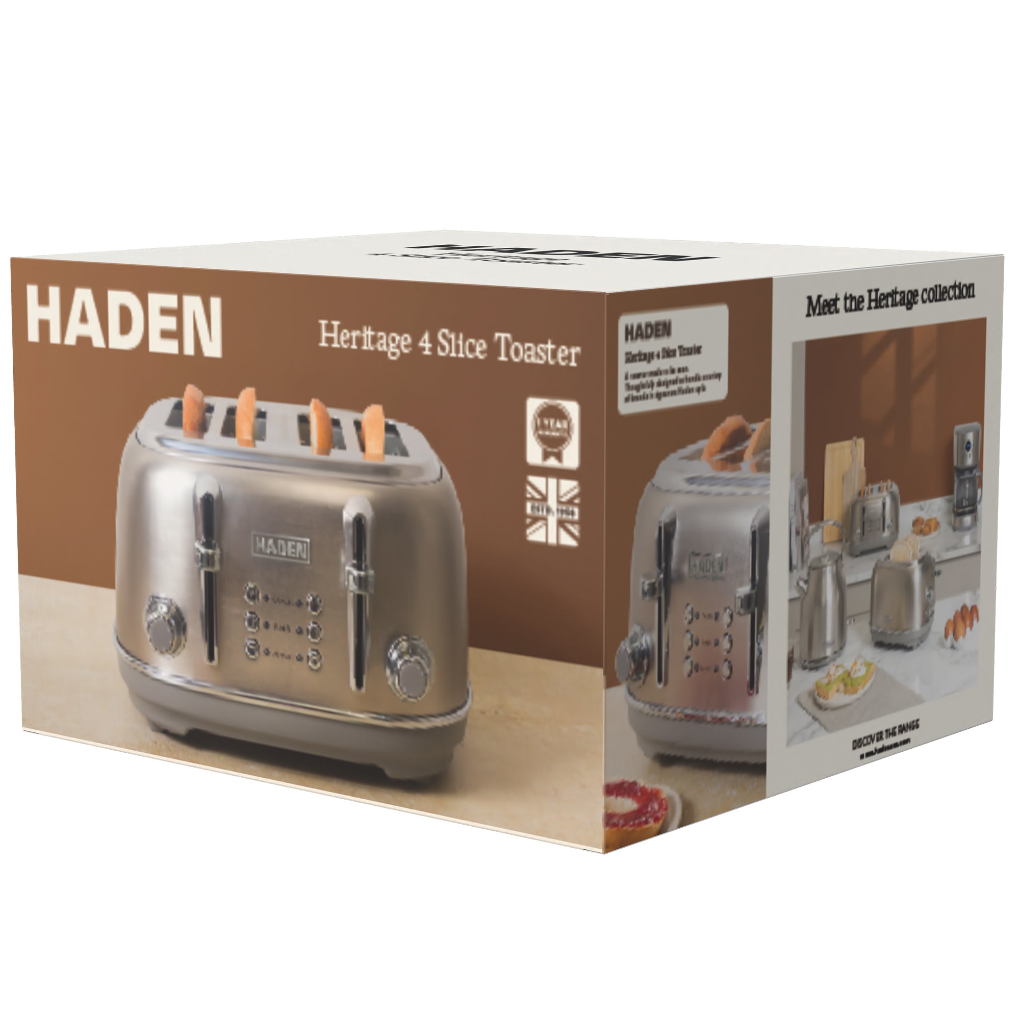 Haden Heritage 4-Slice Wide-Slot Toaster w/ Crumb Trays, Stainless Steel/Chrome - VMInnovations