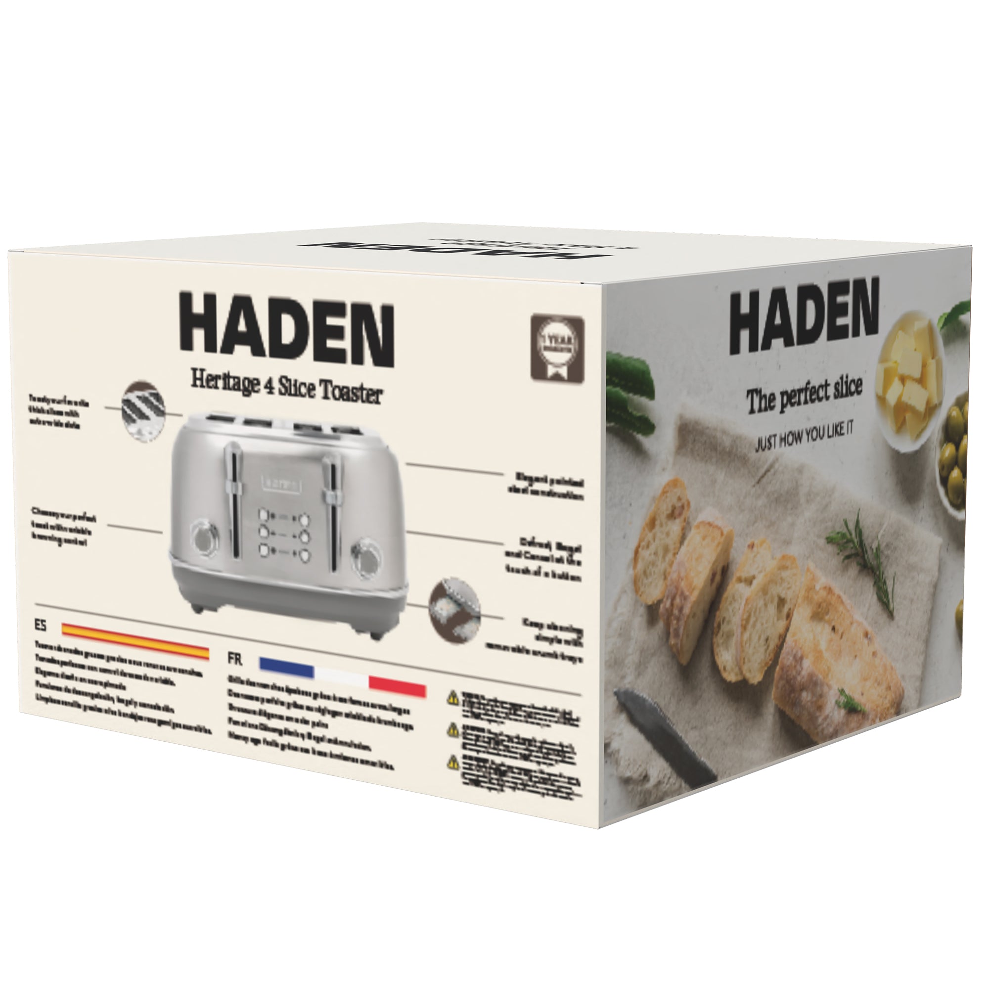 Haden Heritage 4-Slice Wide-Slot Toaster w/ Crumb Trays, Stainless Steel/Chrome - VMInnovations