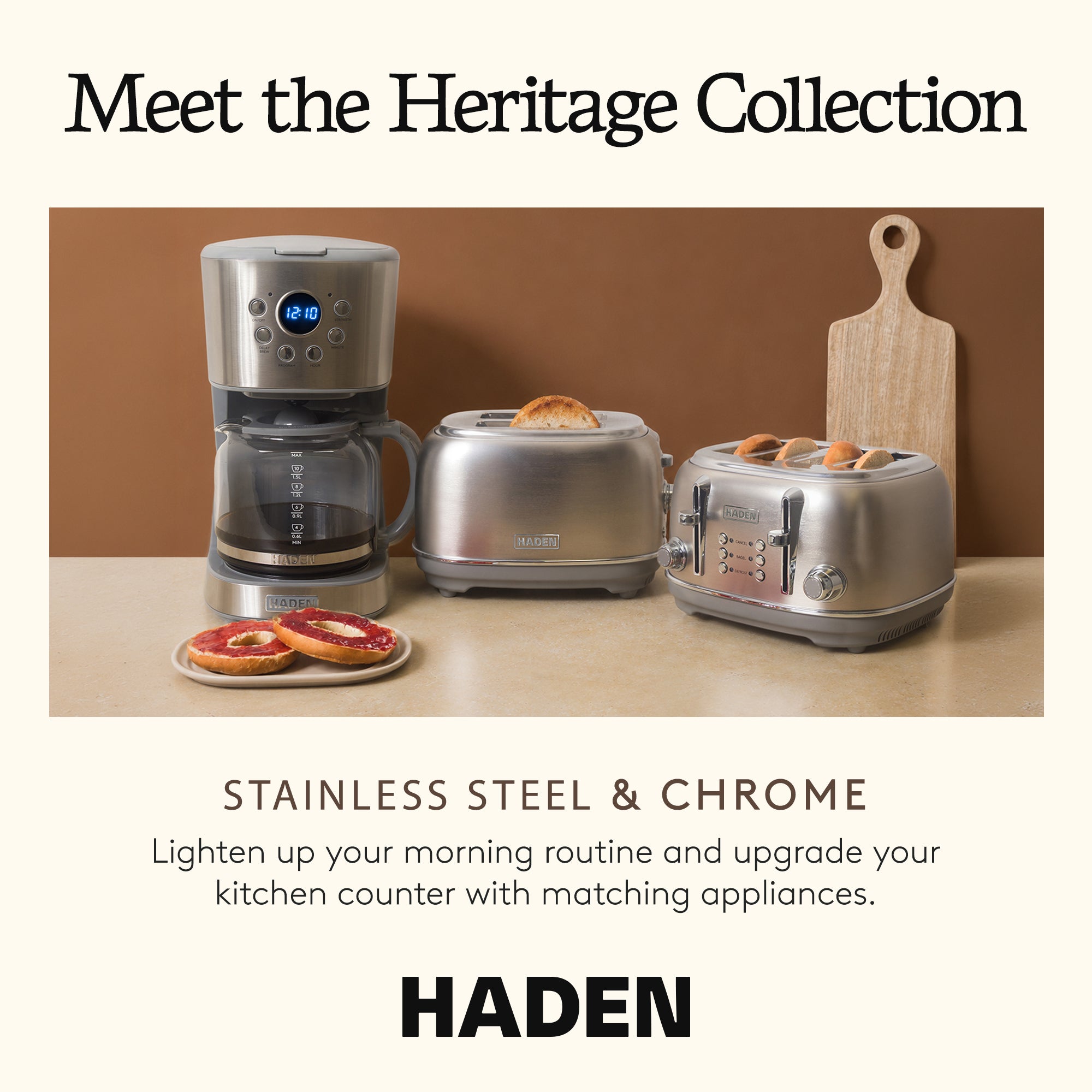 Haden Heritage 4-Slice Wide-Slot Toaster w/ Crumb Trays, Stainless Steel/Chrome - VMInnovations